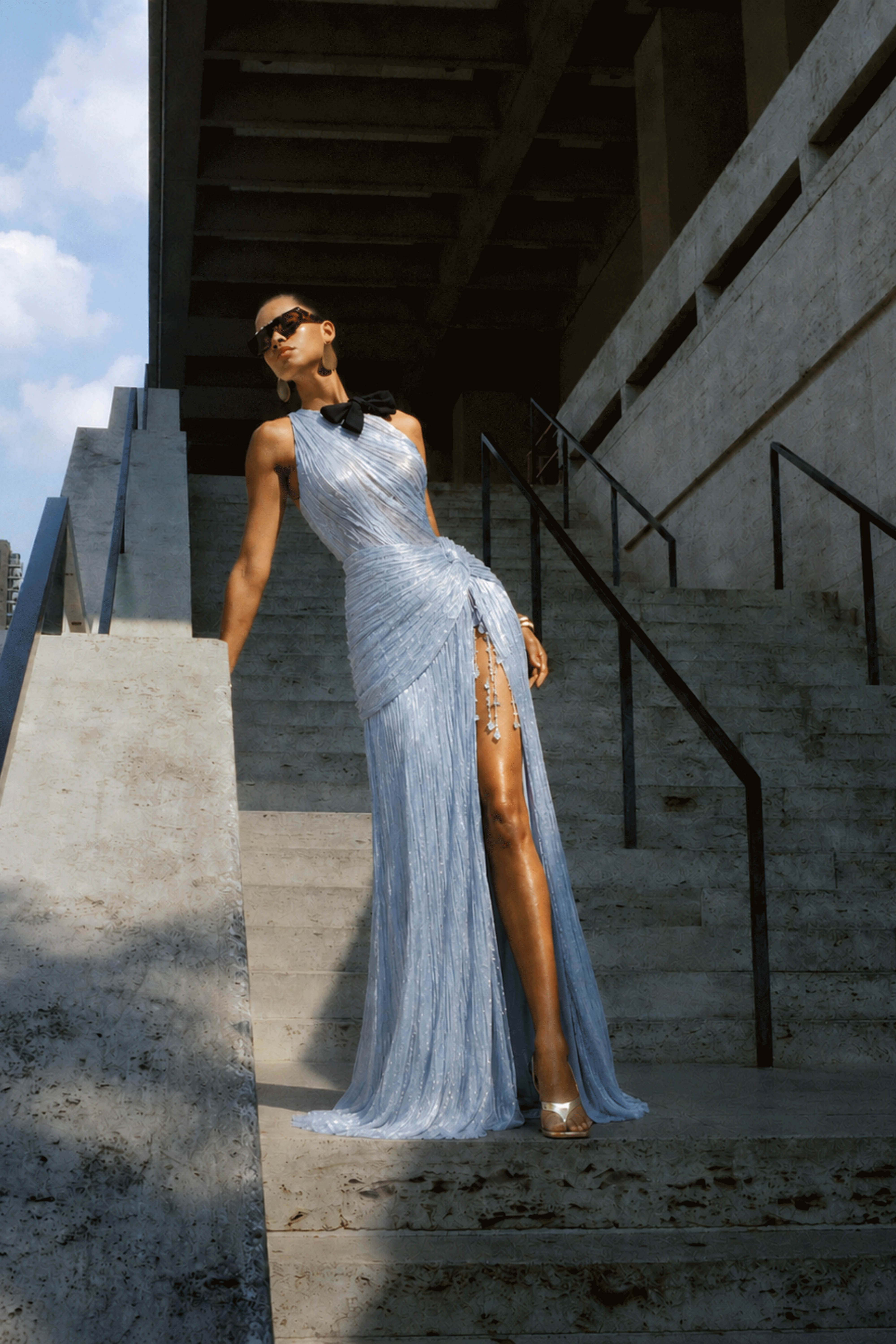 Flora Blue Halterneck Sleeveless Maxi Dress