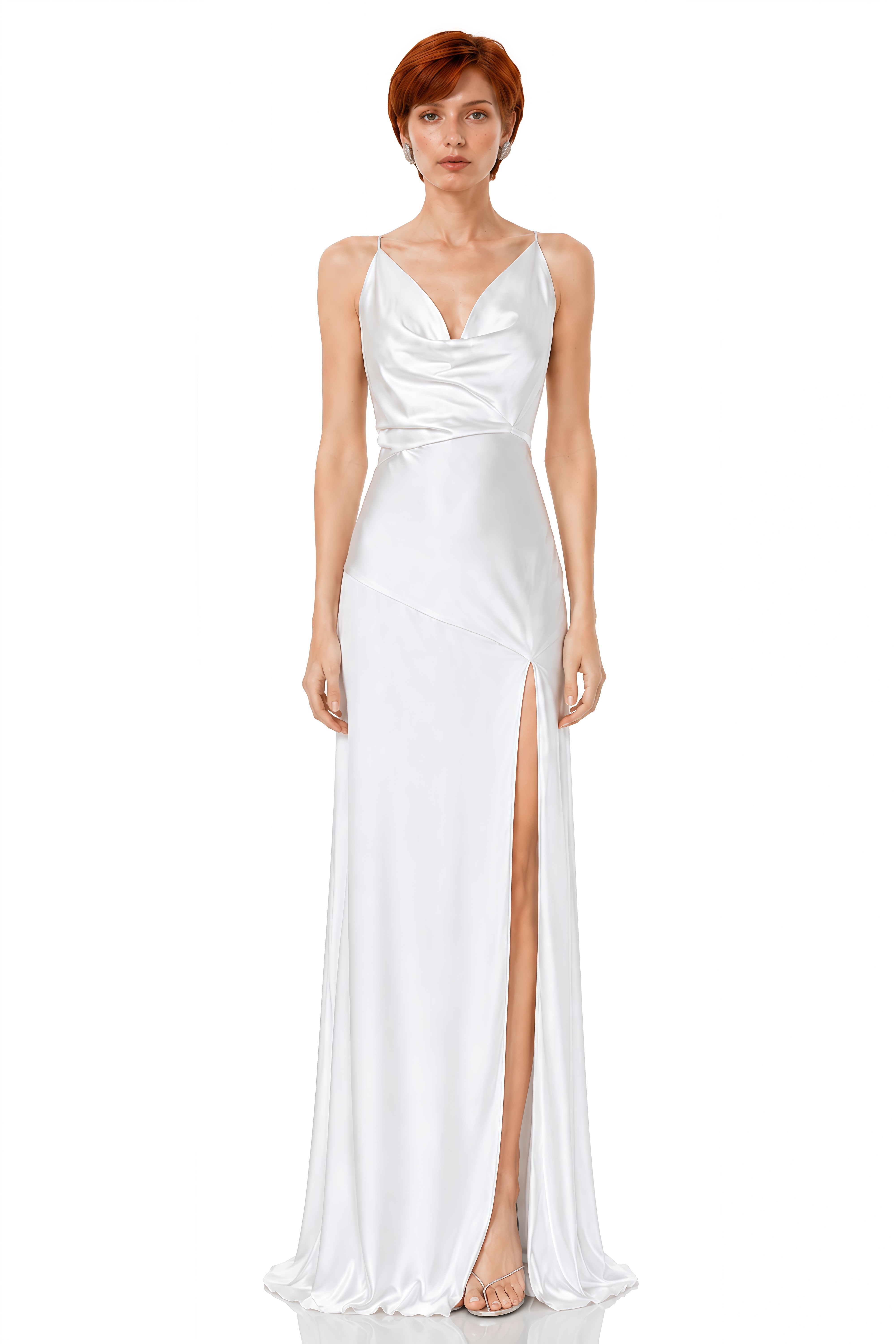 Luna White Cowl Neck Asymmetrical Maxi Dress