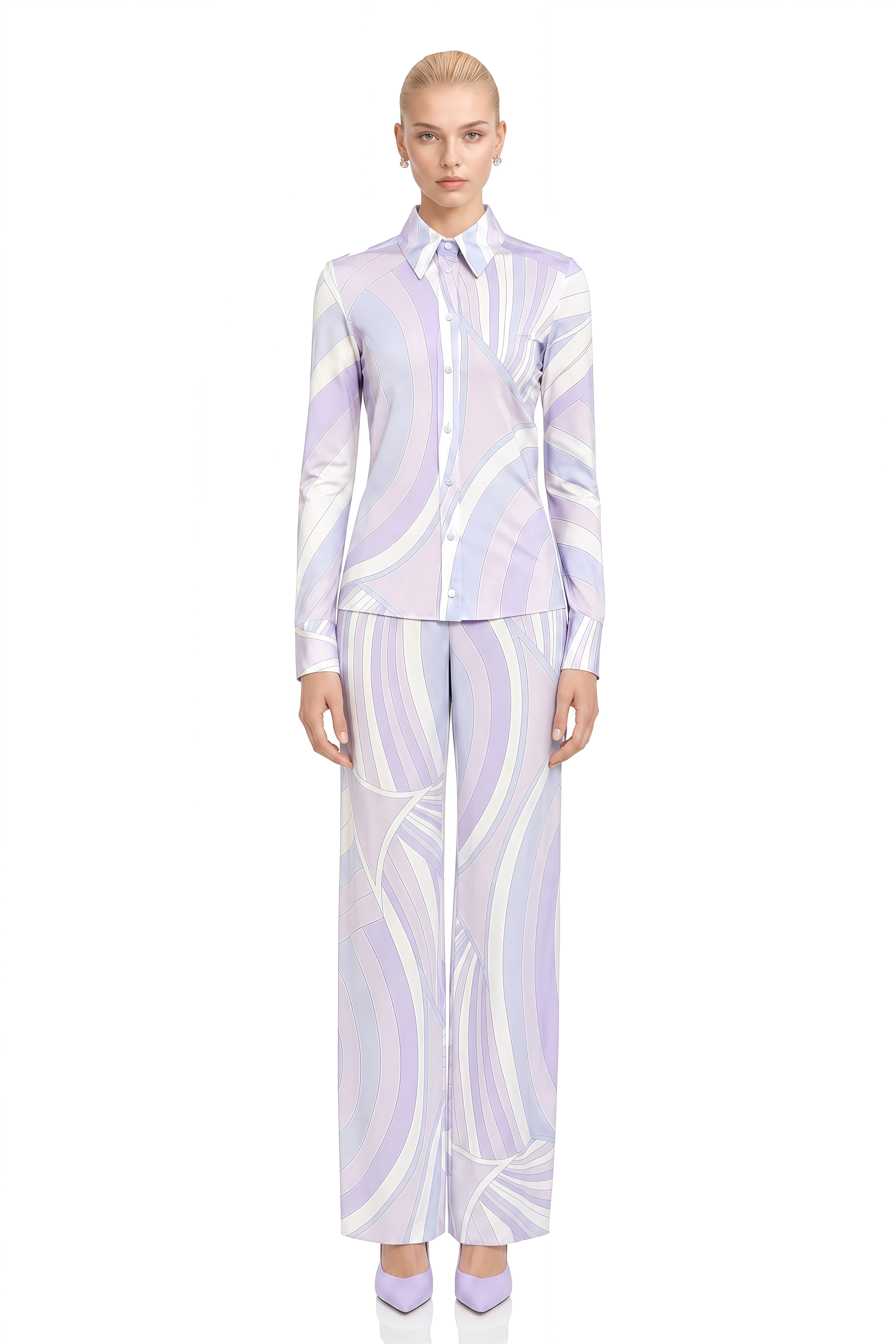 Diana Purple Abstract Print Long Sleeves Blouse & Trousers Set