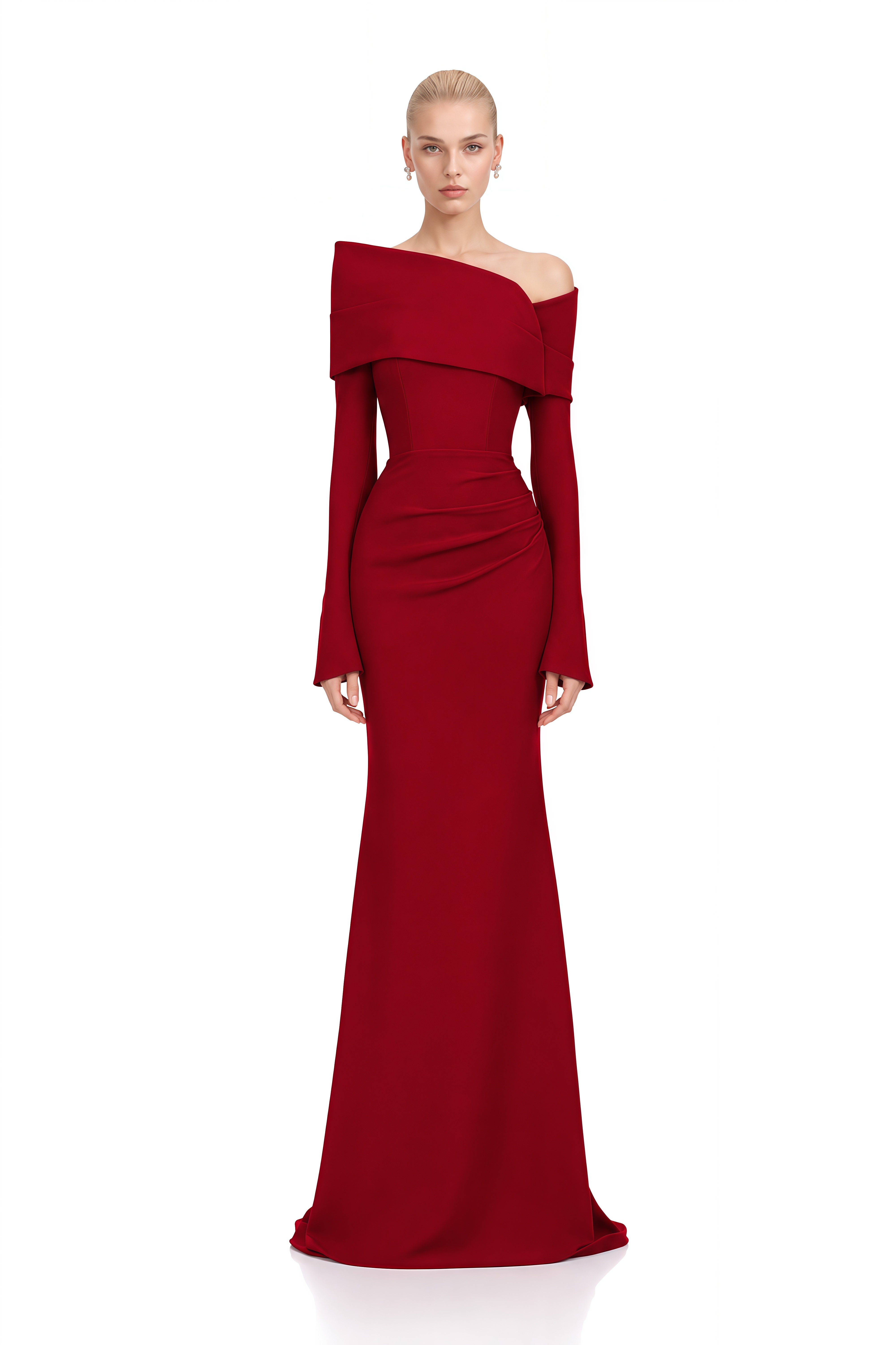 Viola Red Long Sleeves Asymmetrical Maxi Dress 