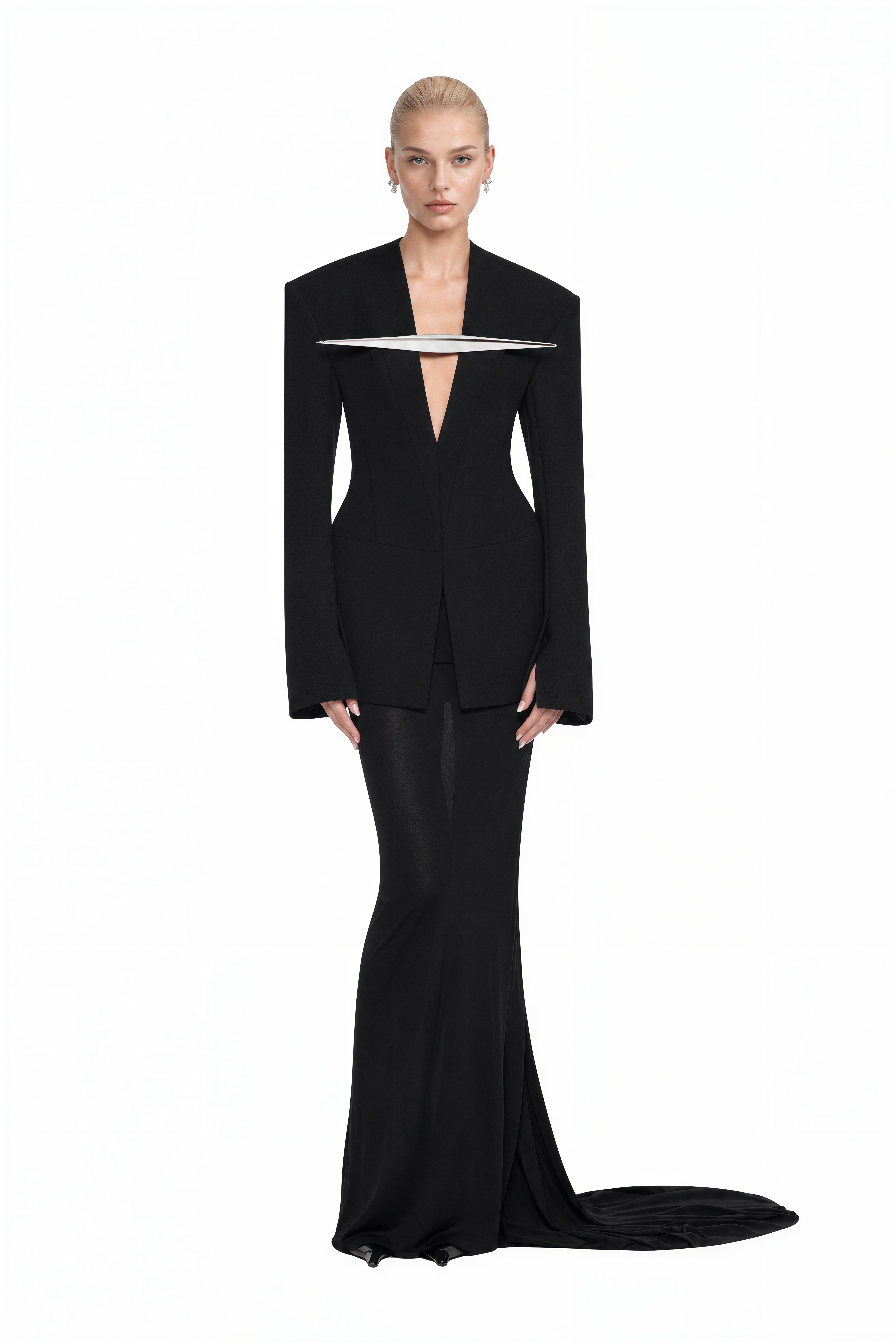 Elizabeth Black Long Sleeves V-Neck Top & Skirt Set