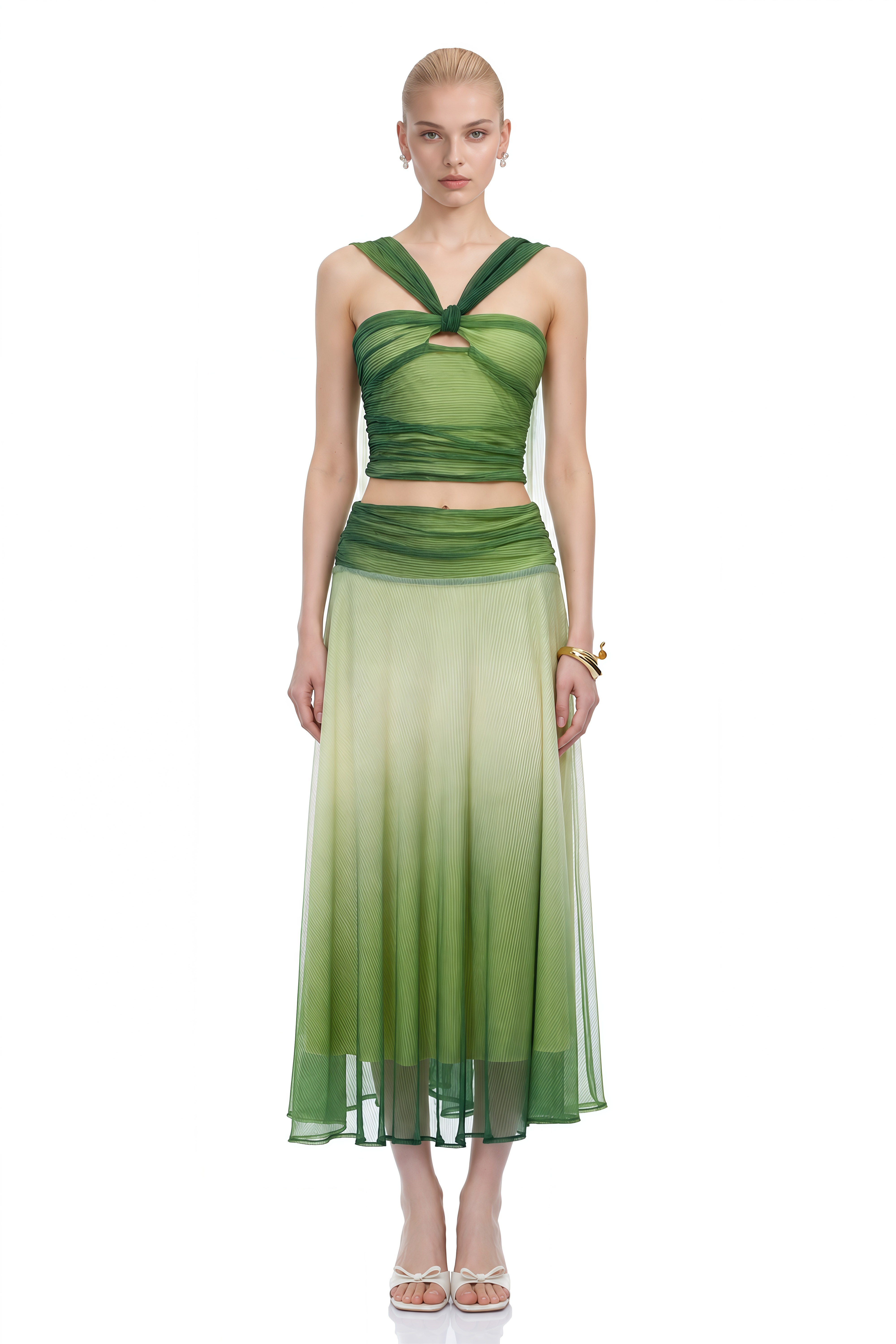 Celeste Green Sleeveless Gradient Top & Skirt Set