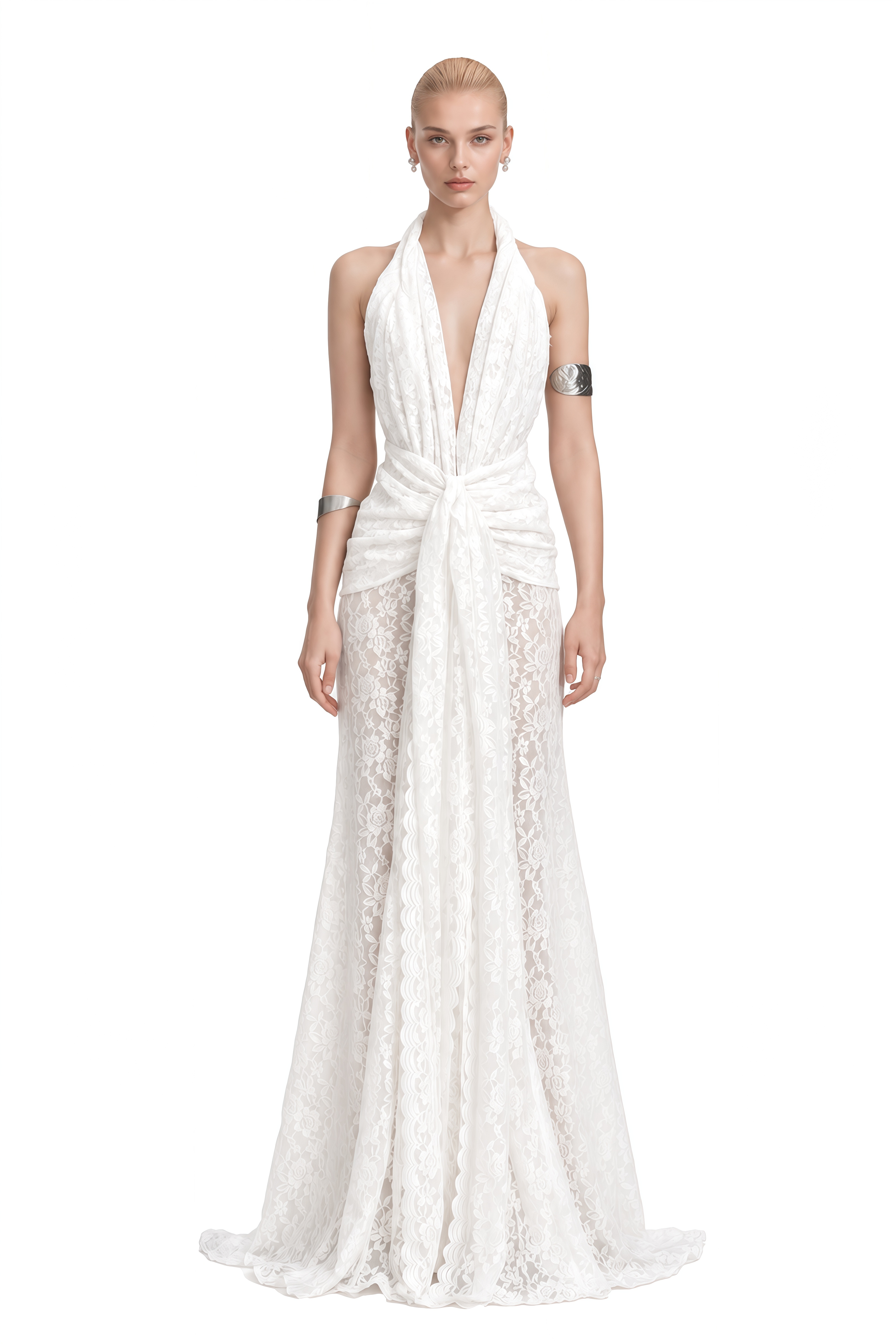 Clio White Halterneck Lace Maxi Dress