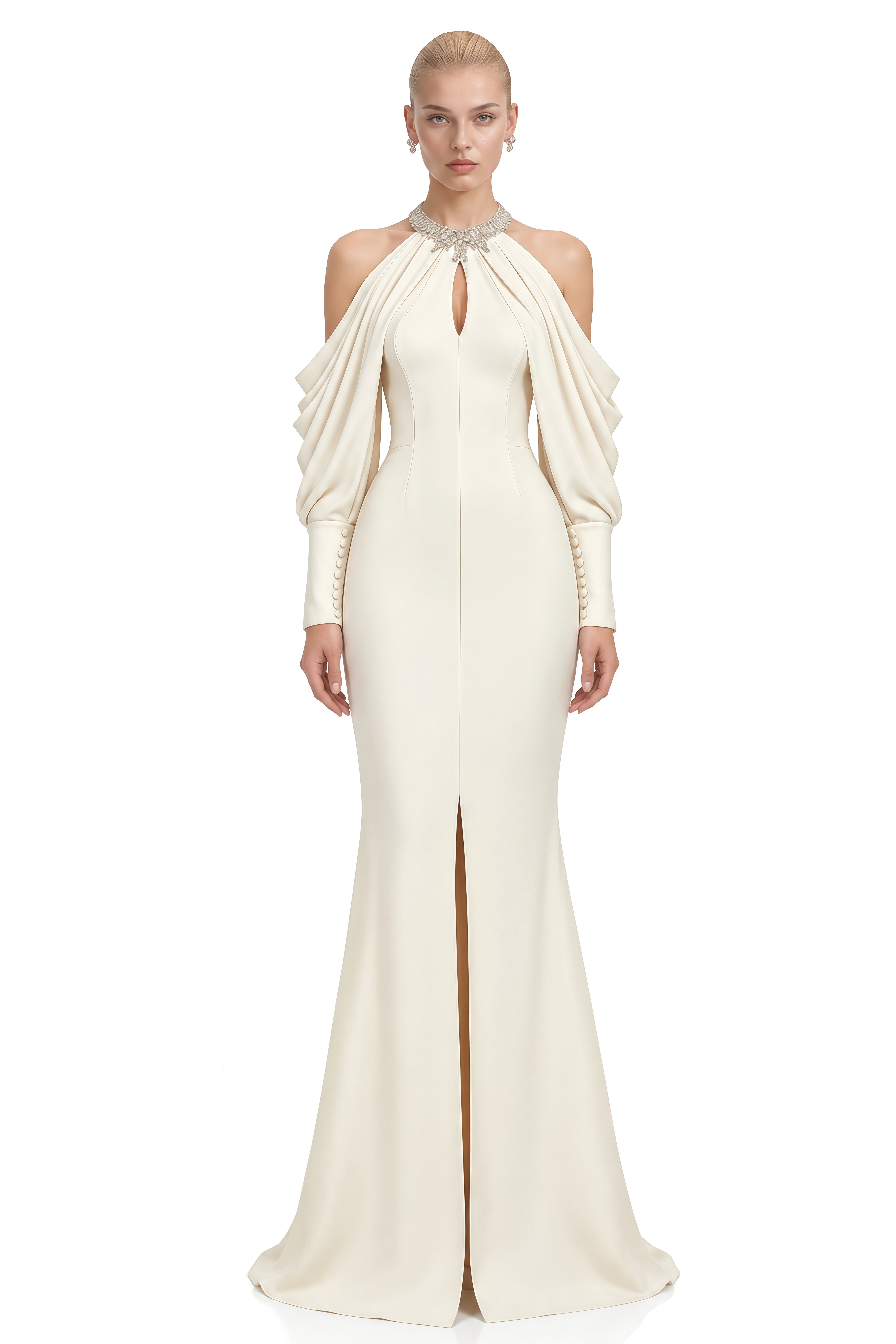 Rosalie Neutral Off Shoulder Embellished Maxi Dress