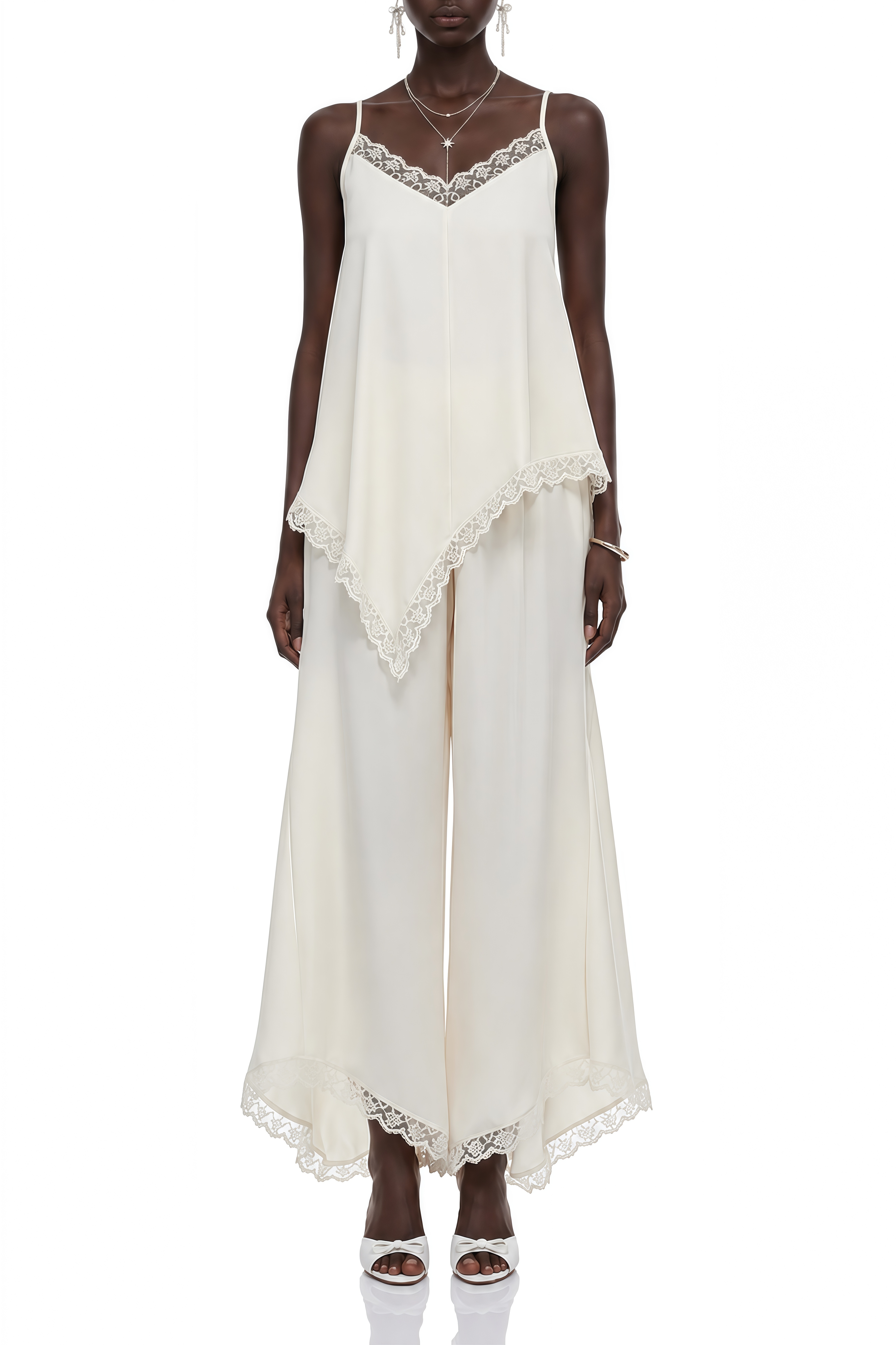 Hazel Cream Sleeveless Draped Top & Trousers Set