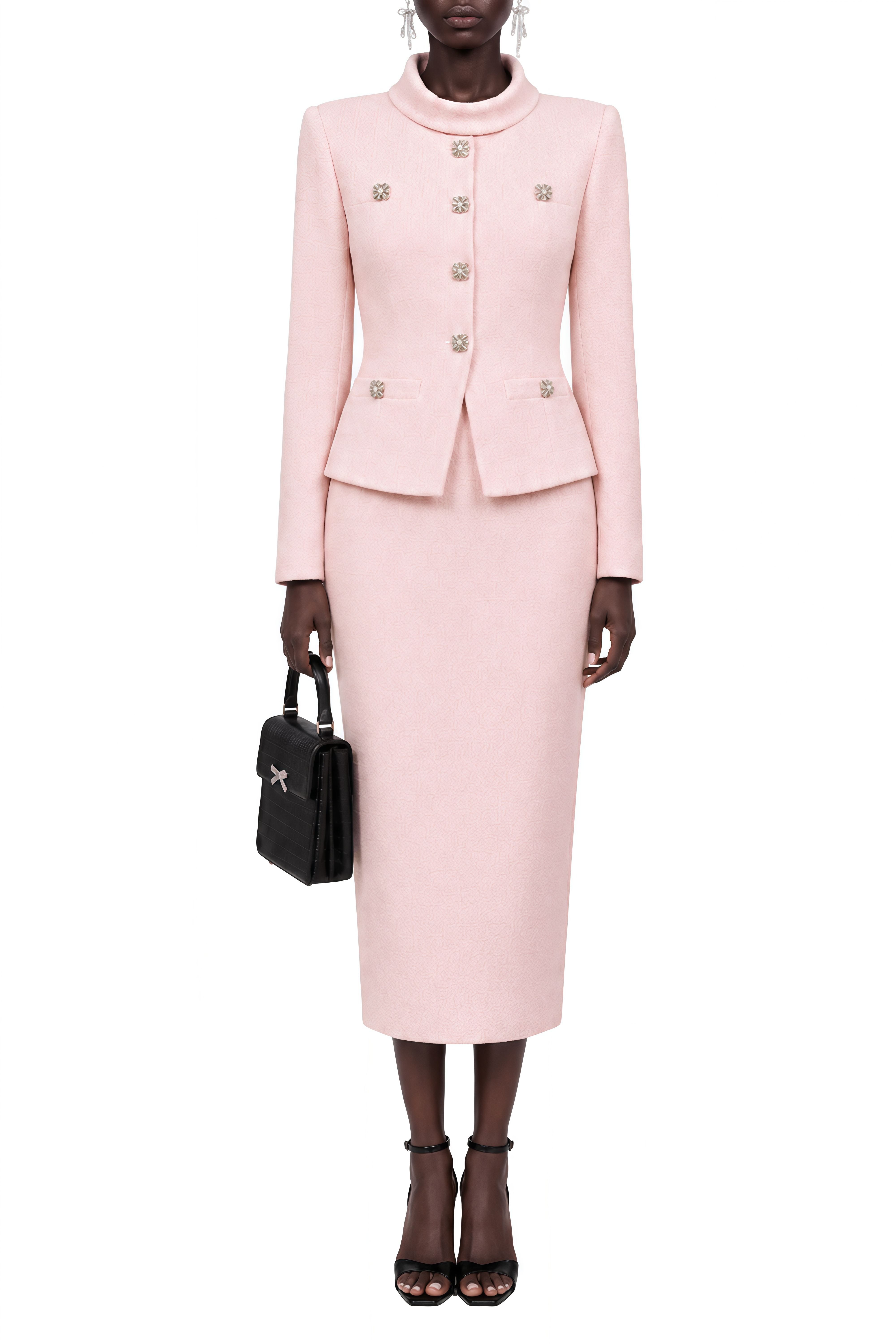 Miranda Pink Long Sleeves Tweed Jacket & Skirt Set