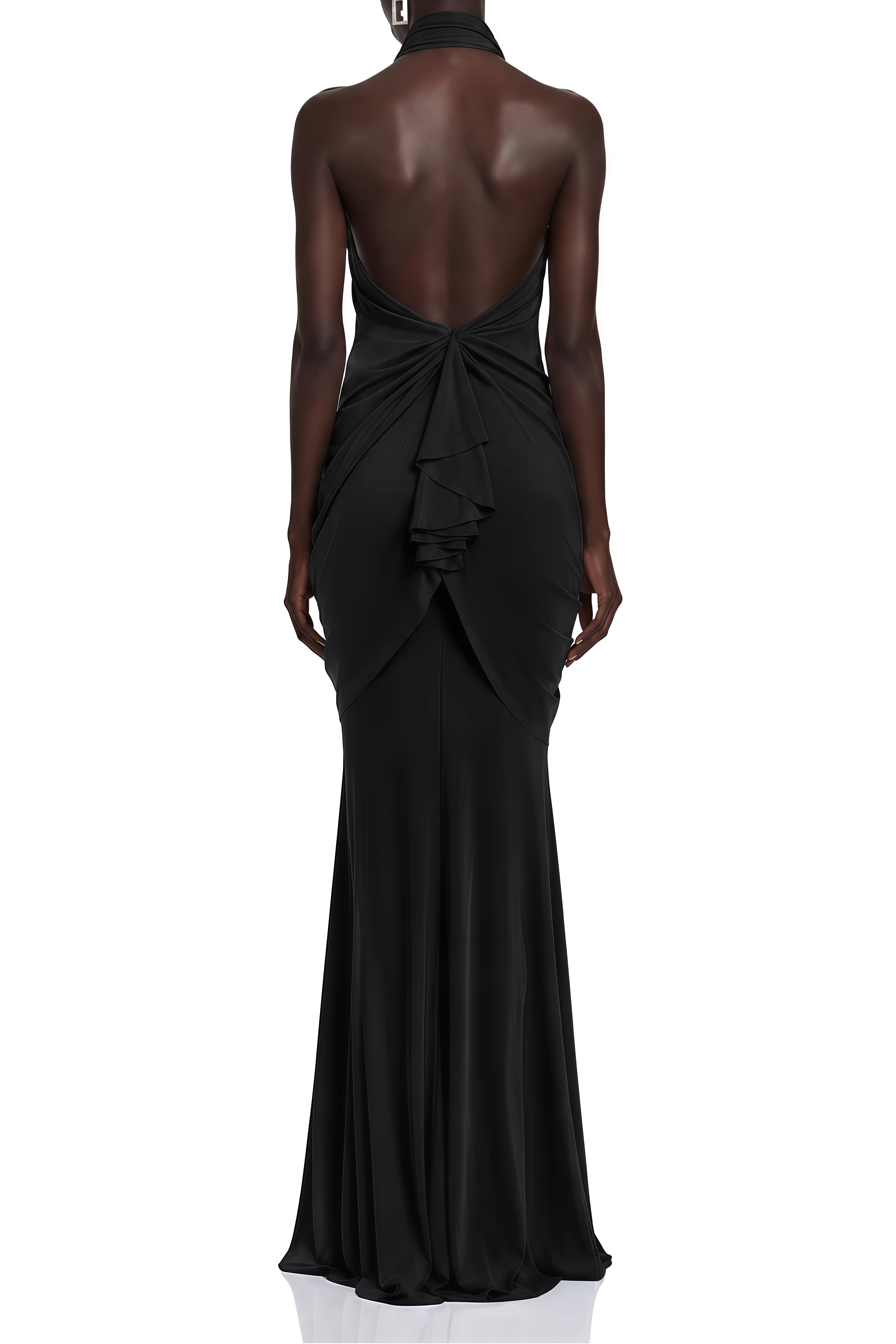 Lavinia Black Halterneck Ruched Maxi Dress
