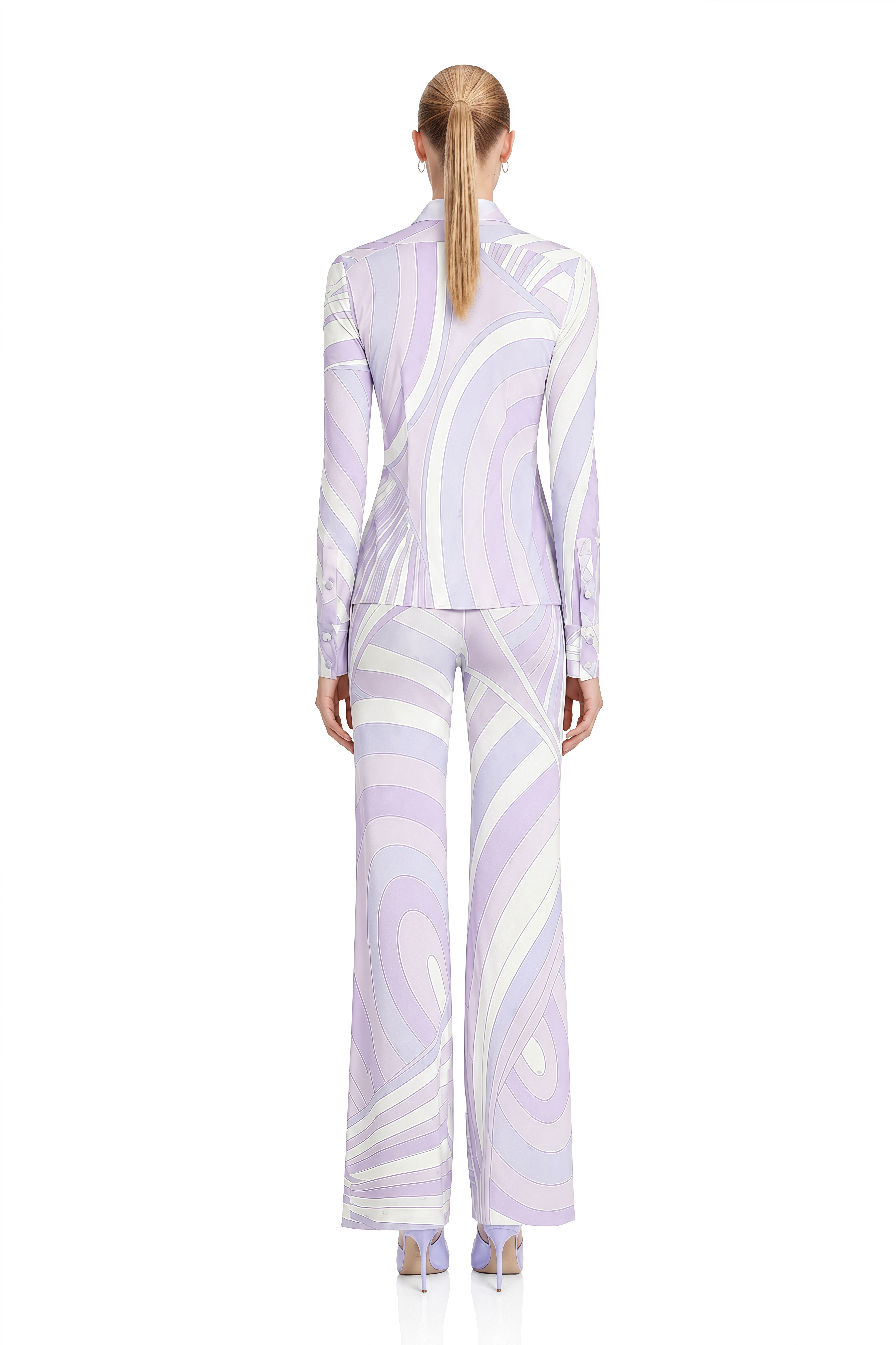 Diana Purple Abstract Print Long Sleeves Blouse & Trousers Set