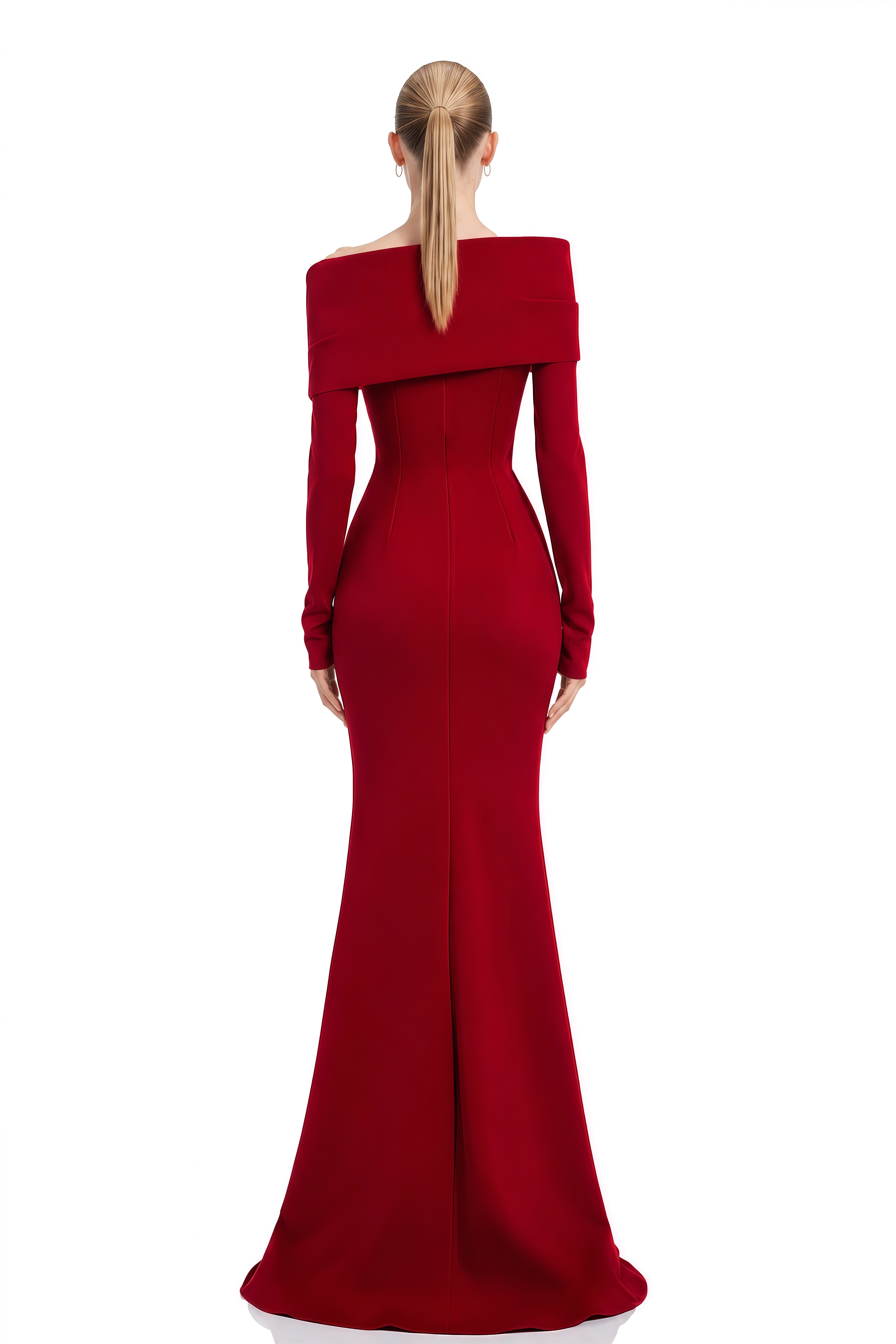 Viola Red Long Sleeves Asymmetrical Maxi Dress 