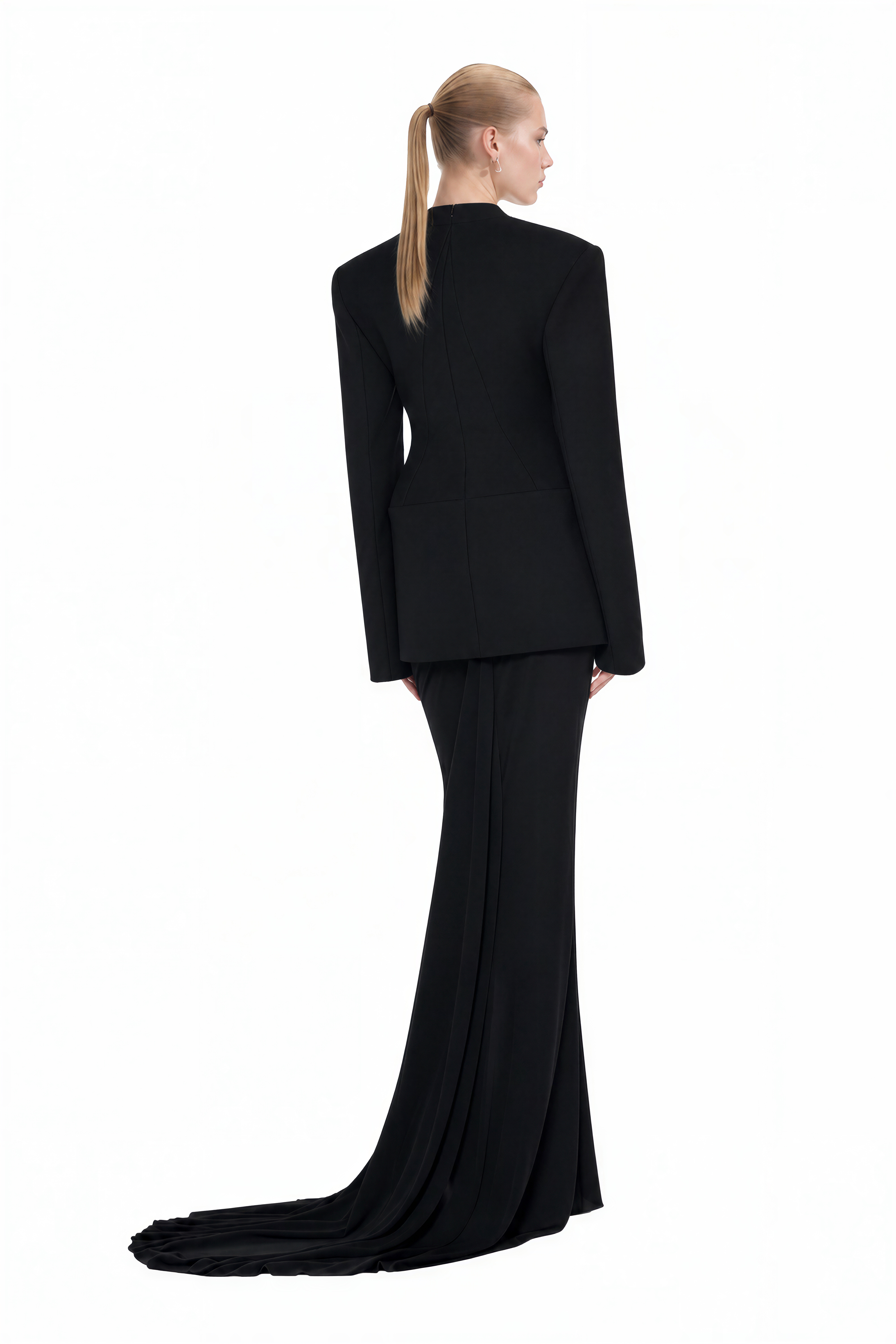 Elizabeth Black Long Sleeves V-Neck Top & Skirt Set