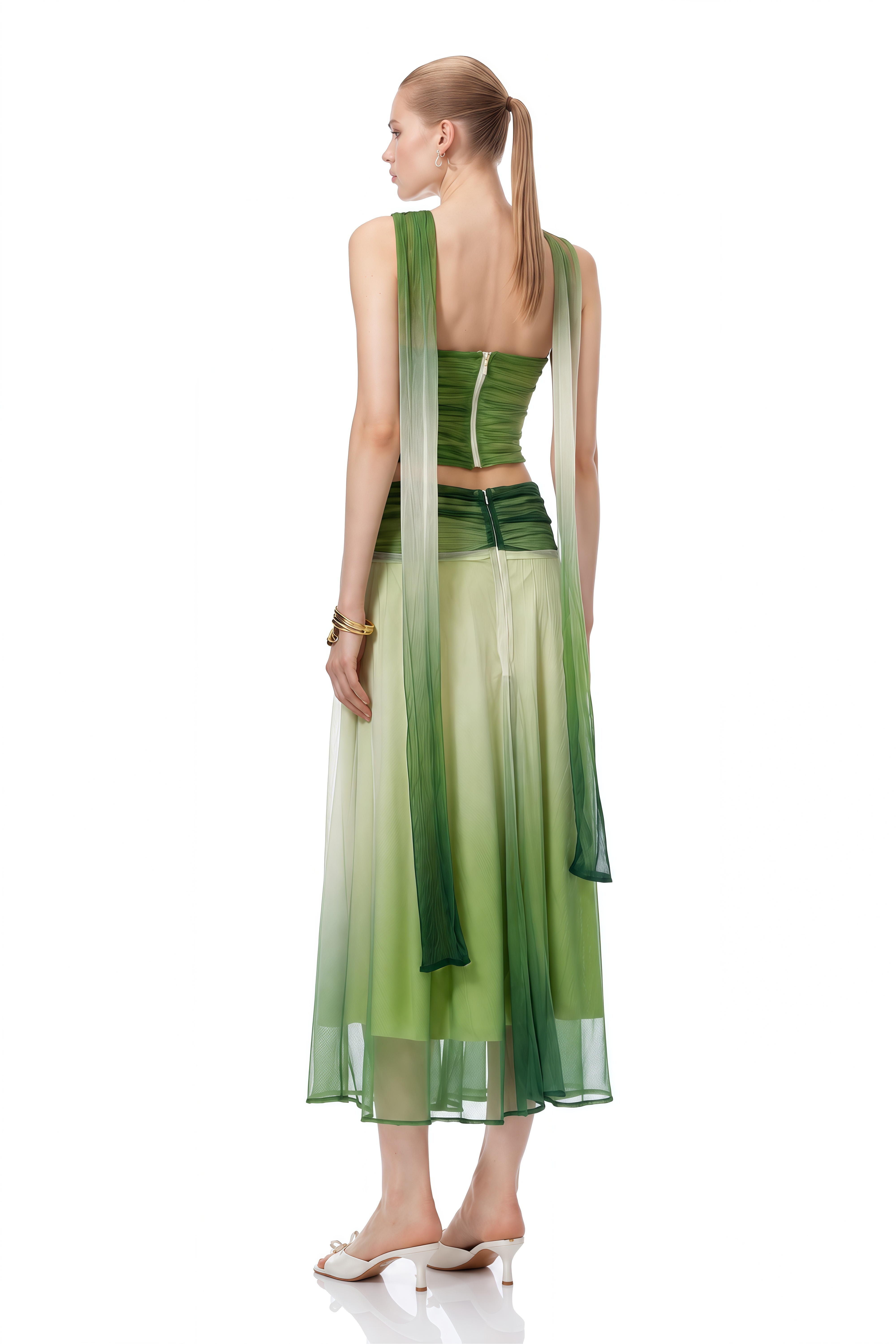 Celeste Green Sleeveless Gradient Top & Skirt Set