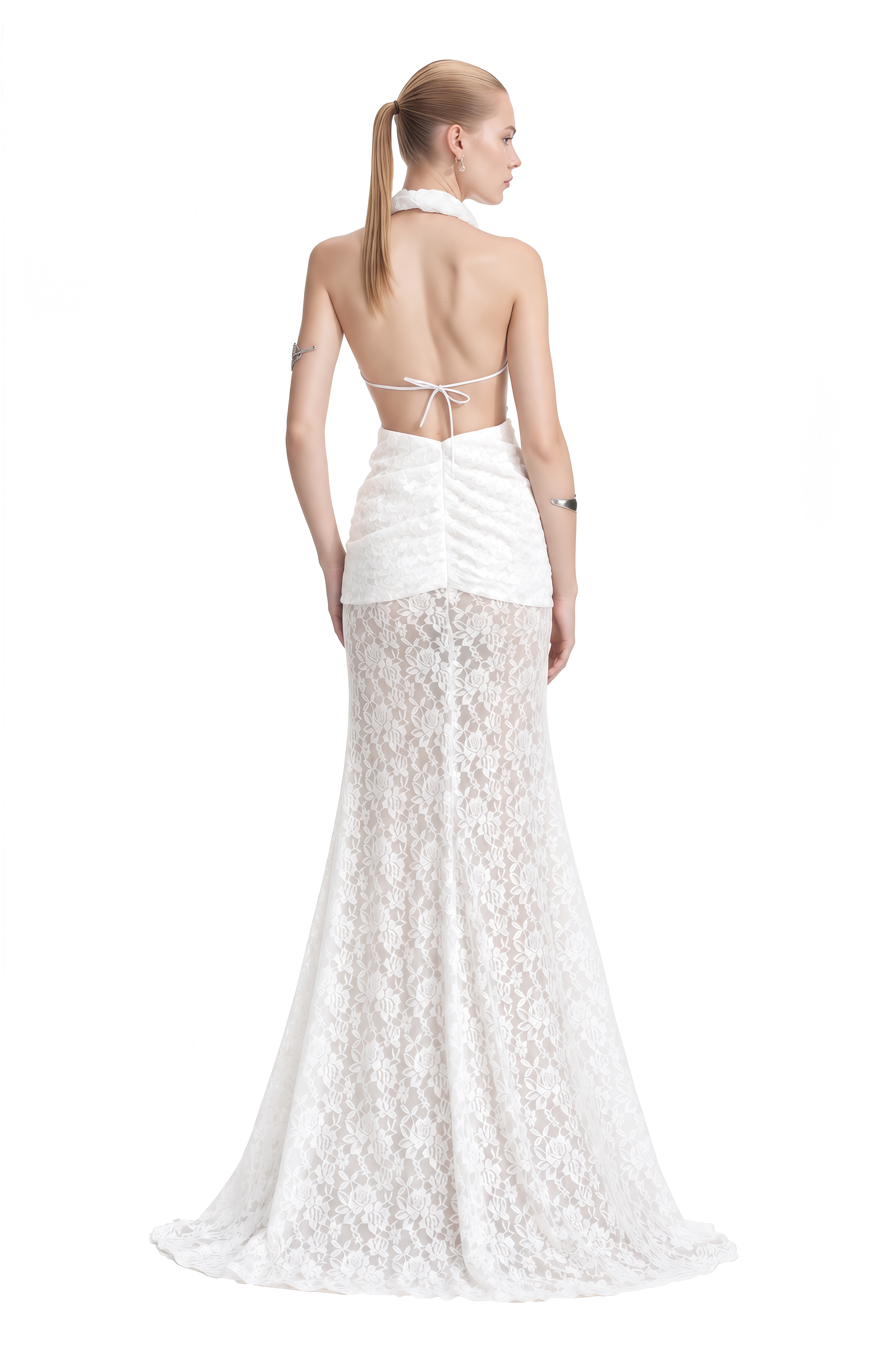 Clio White Halterneck Lace Maxi Dress