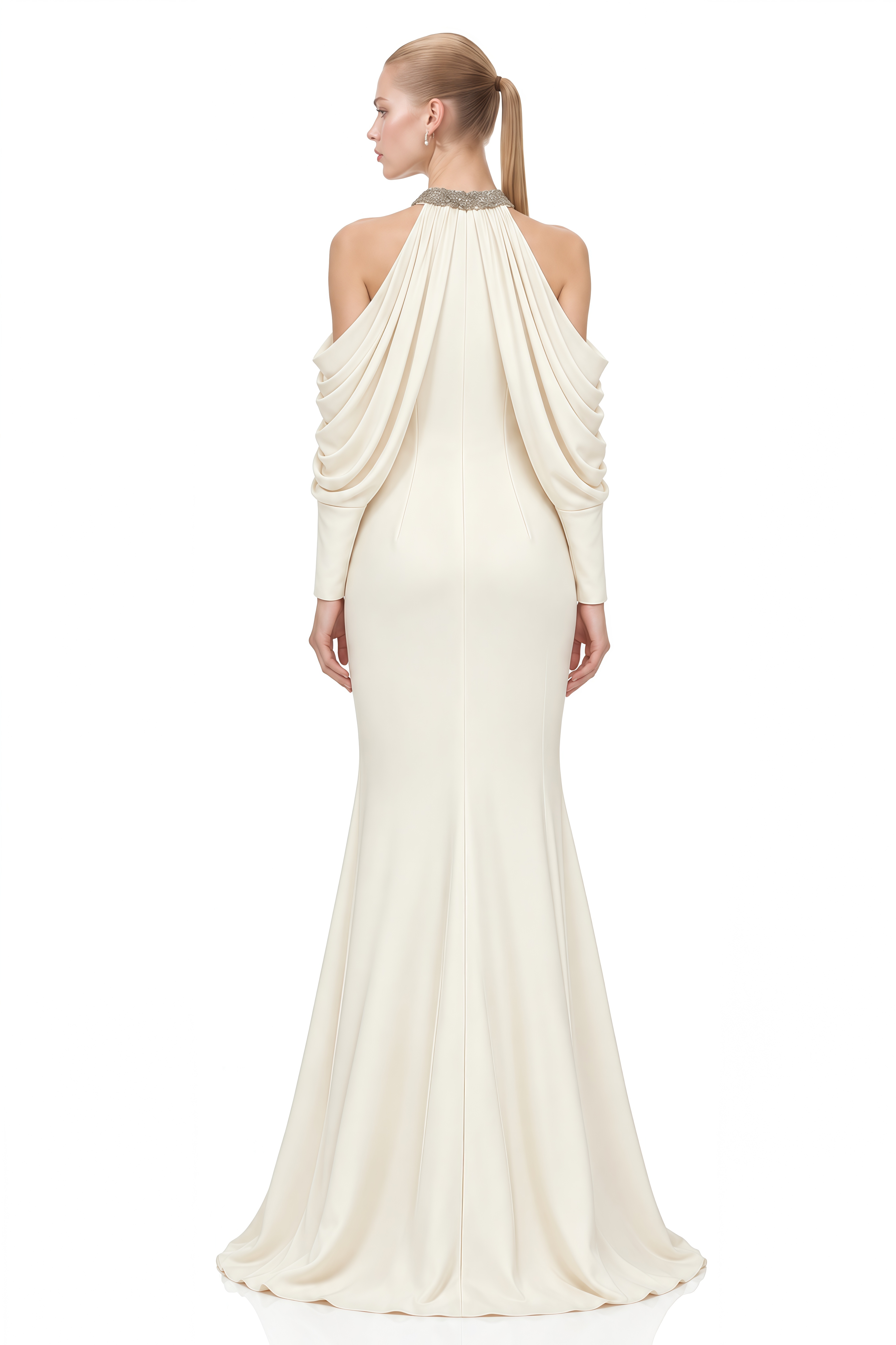 Rosalie Neutral Off Shoulder Embellished Maxi Dress