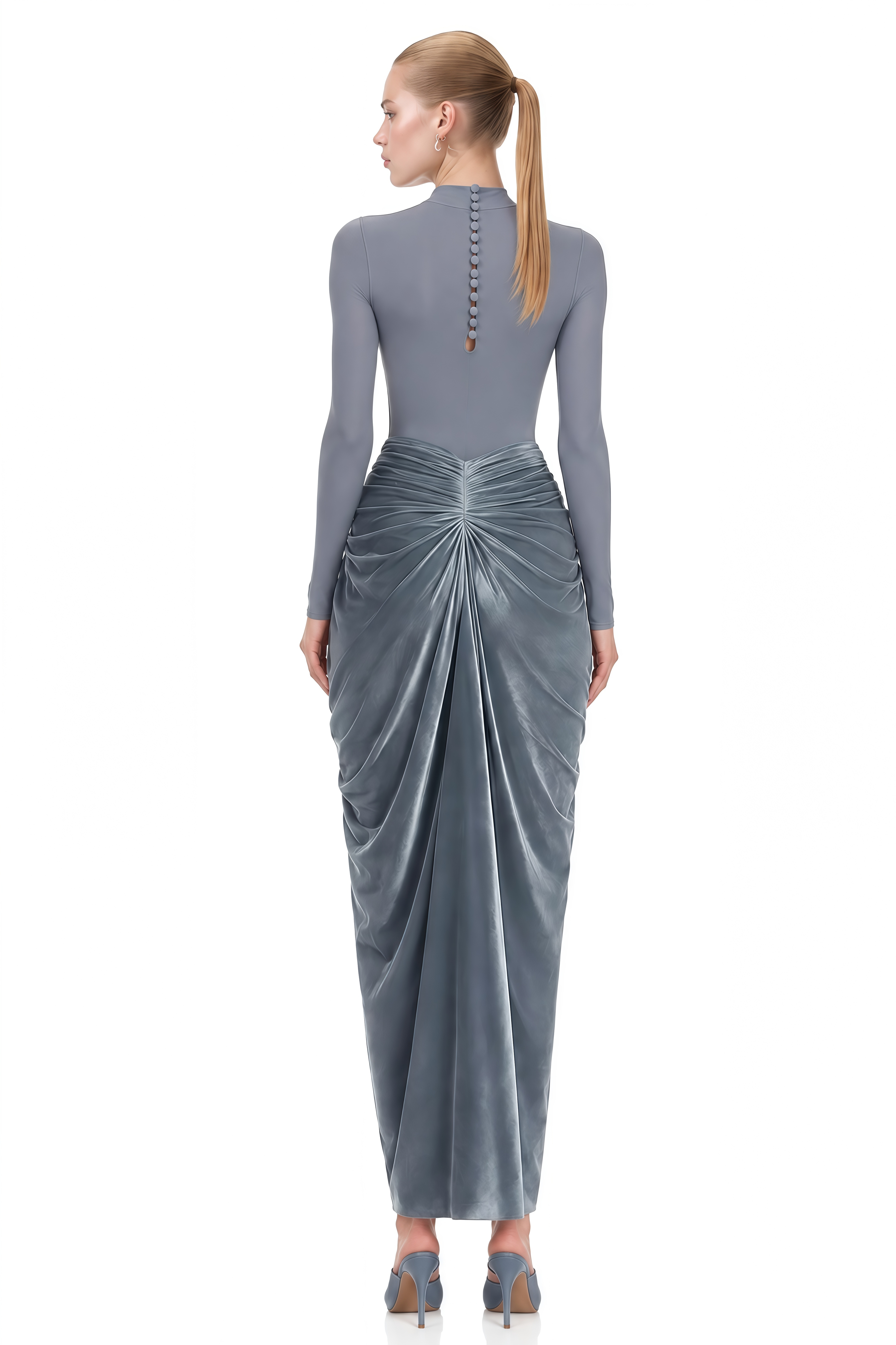 Theodora Grey Turtleneck Velvet Maxi Dress