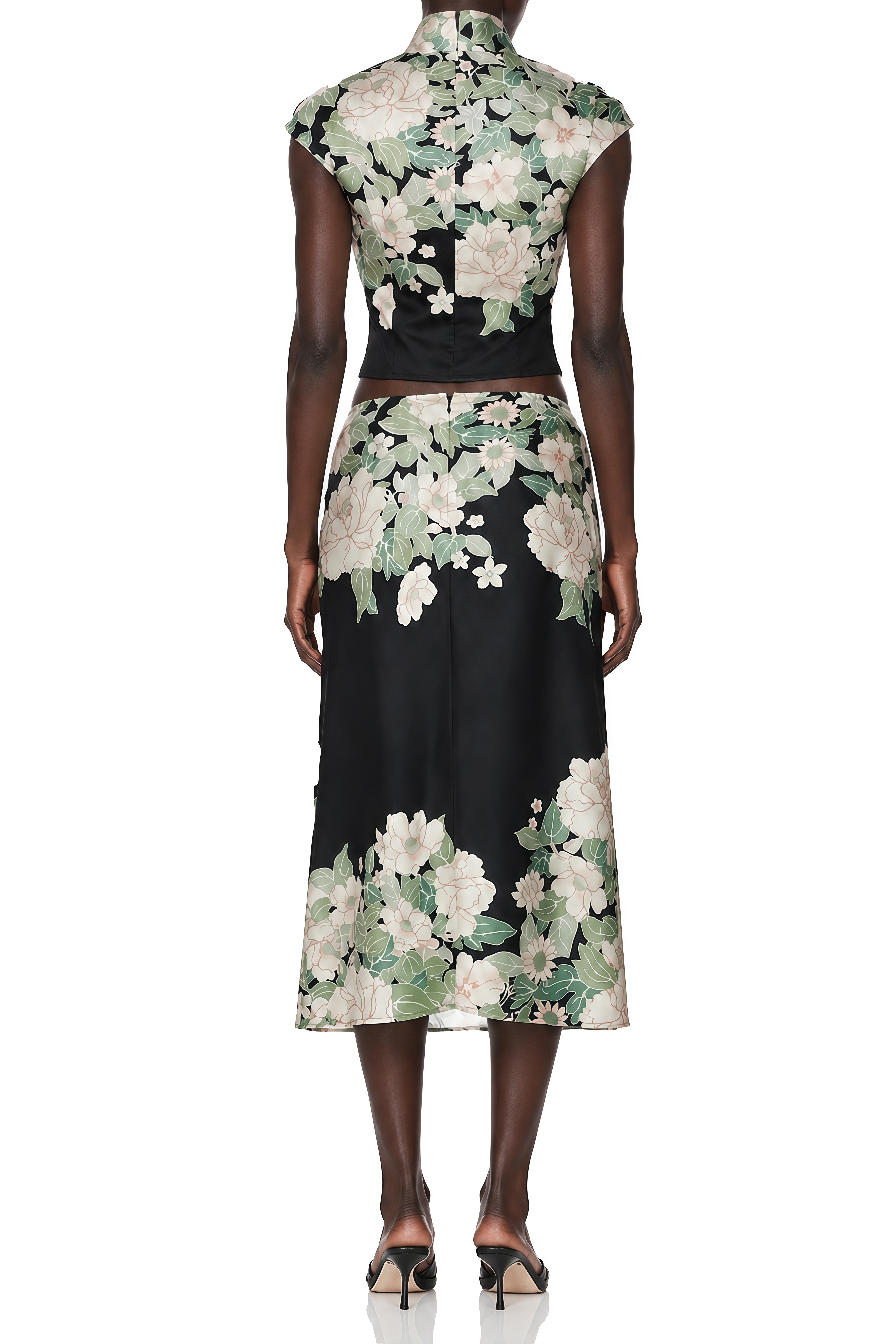 Rosalind Black Turtleneck Floral Print Top & Skirt Set