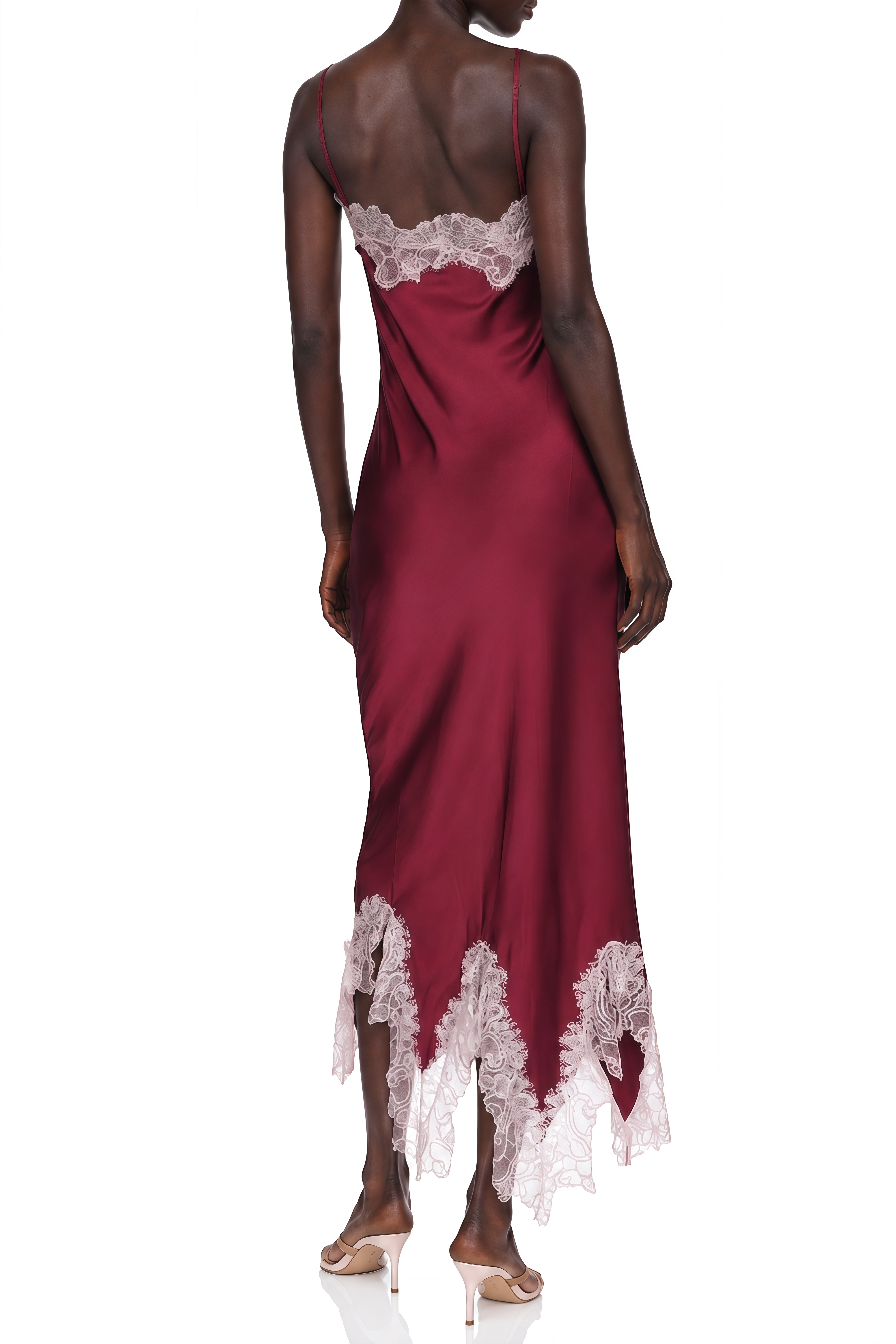 Eulalia Burgundy Sleeveless Lace Midi Dress