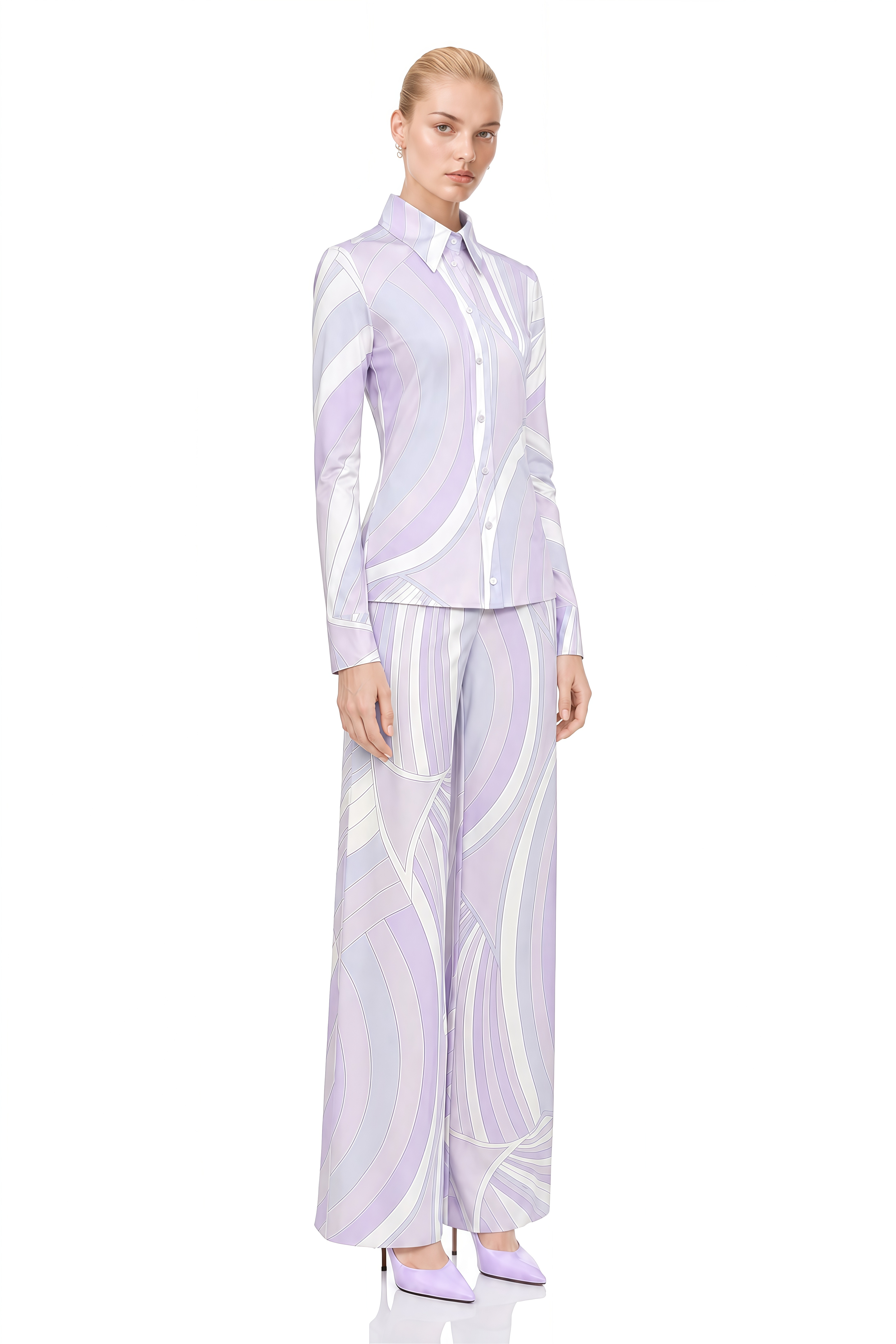 Diana Purple Abstract Print Long Sleeves Blouse & Trousers Set