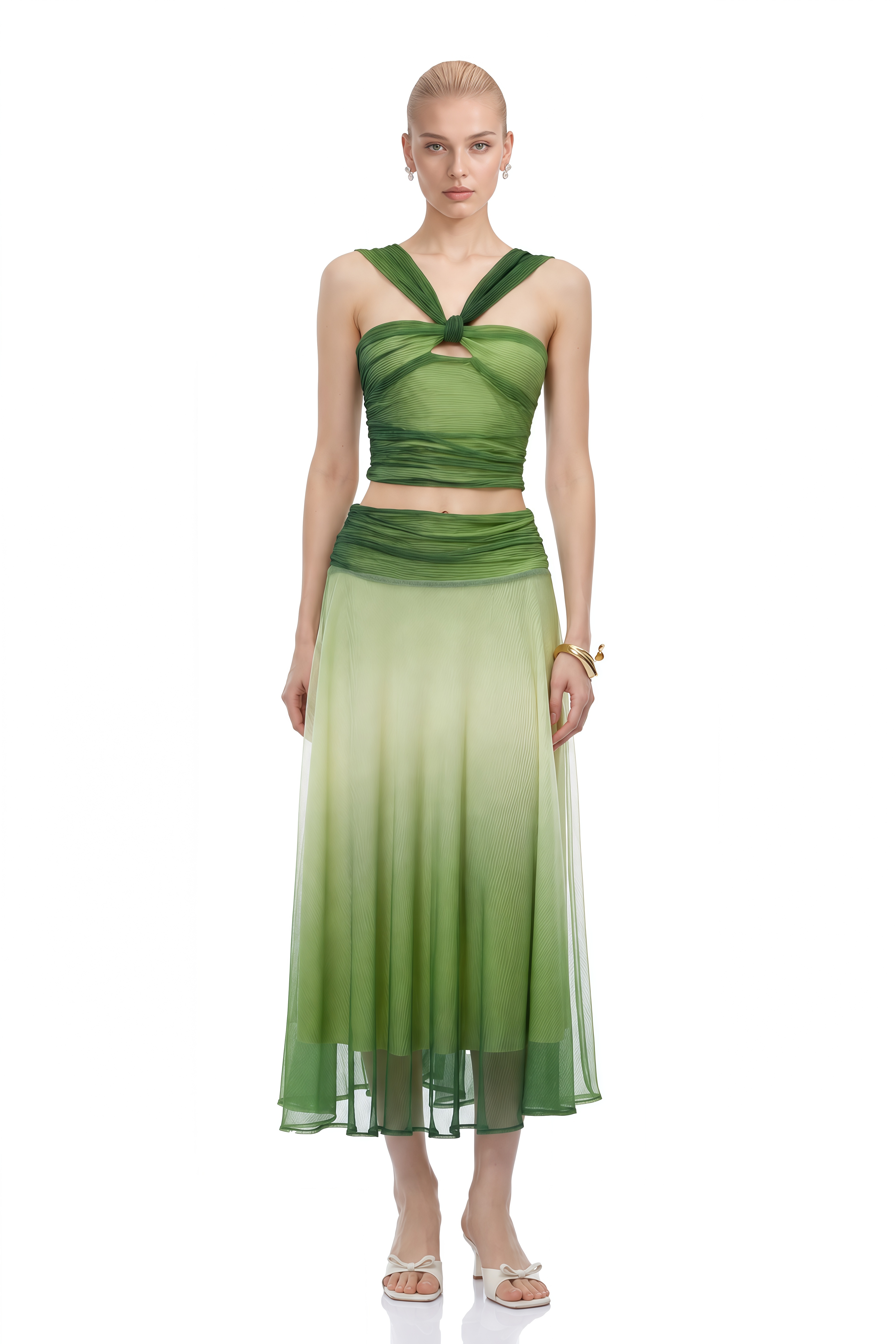 Celeste Green Sleeveless Gradient Top & Skirt Set