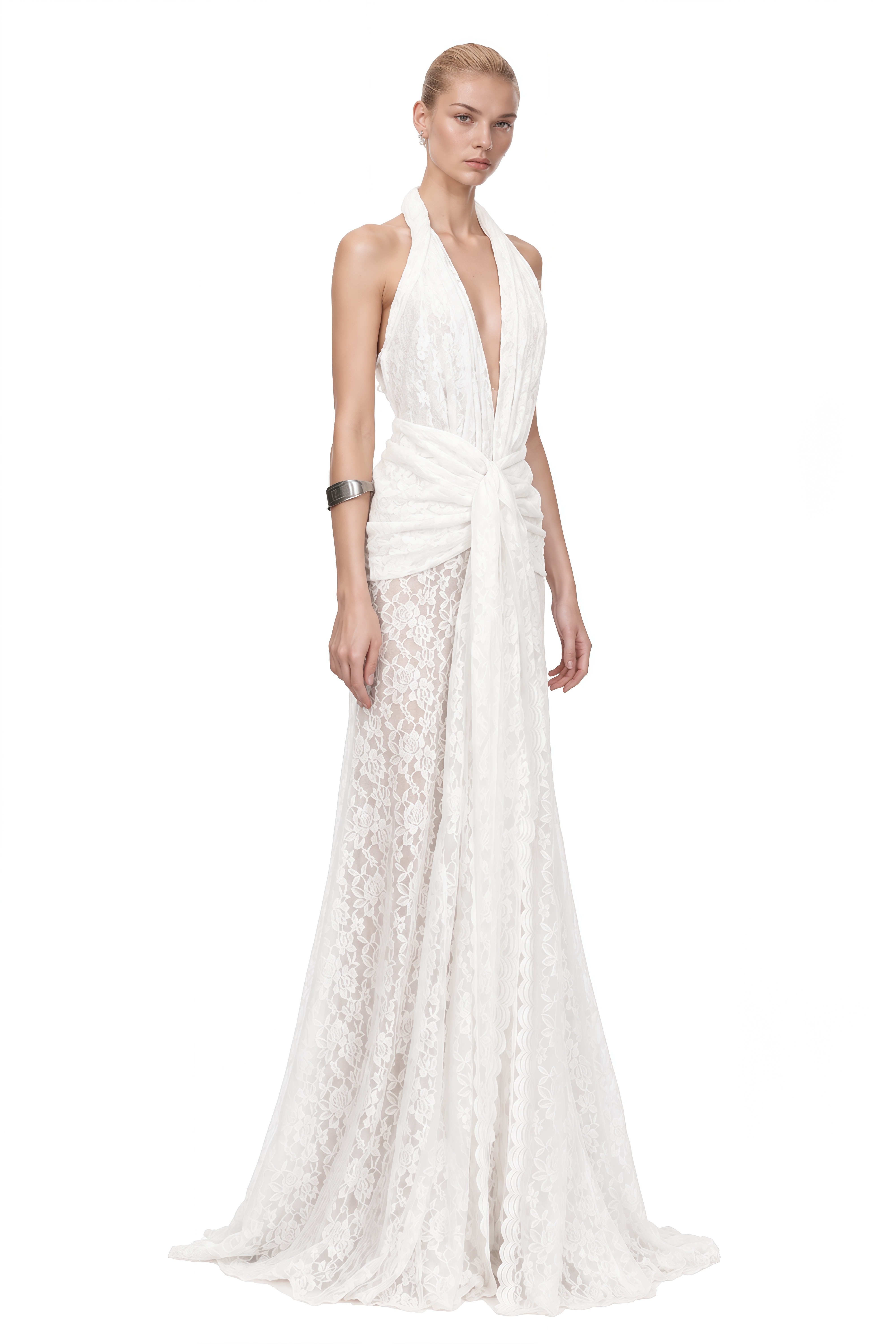 Clio White Halterneck Lace Maxi Dress