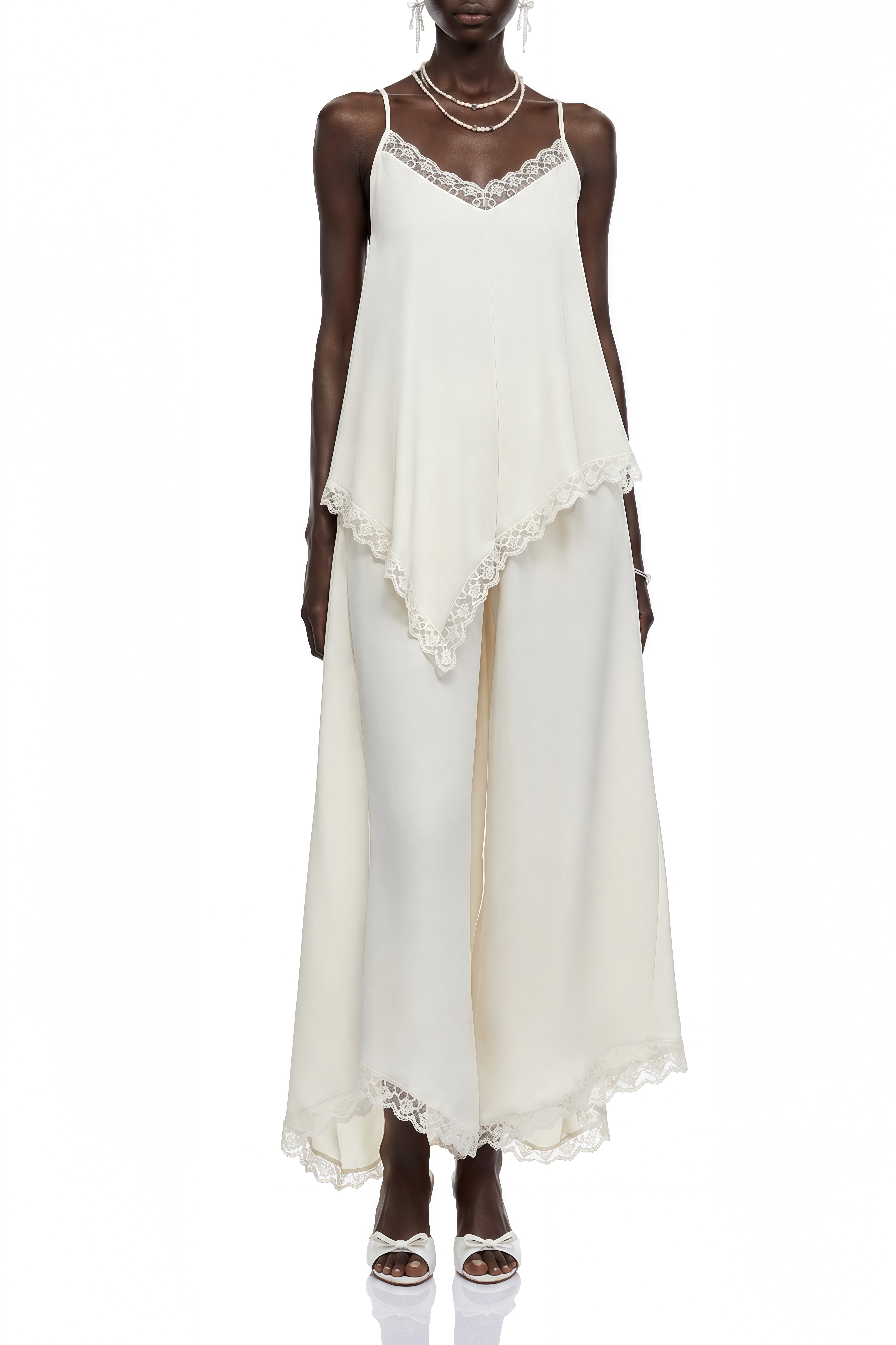 Hazel Cream Sleeveless Draped Top & Trousers Set