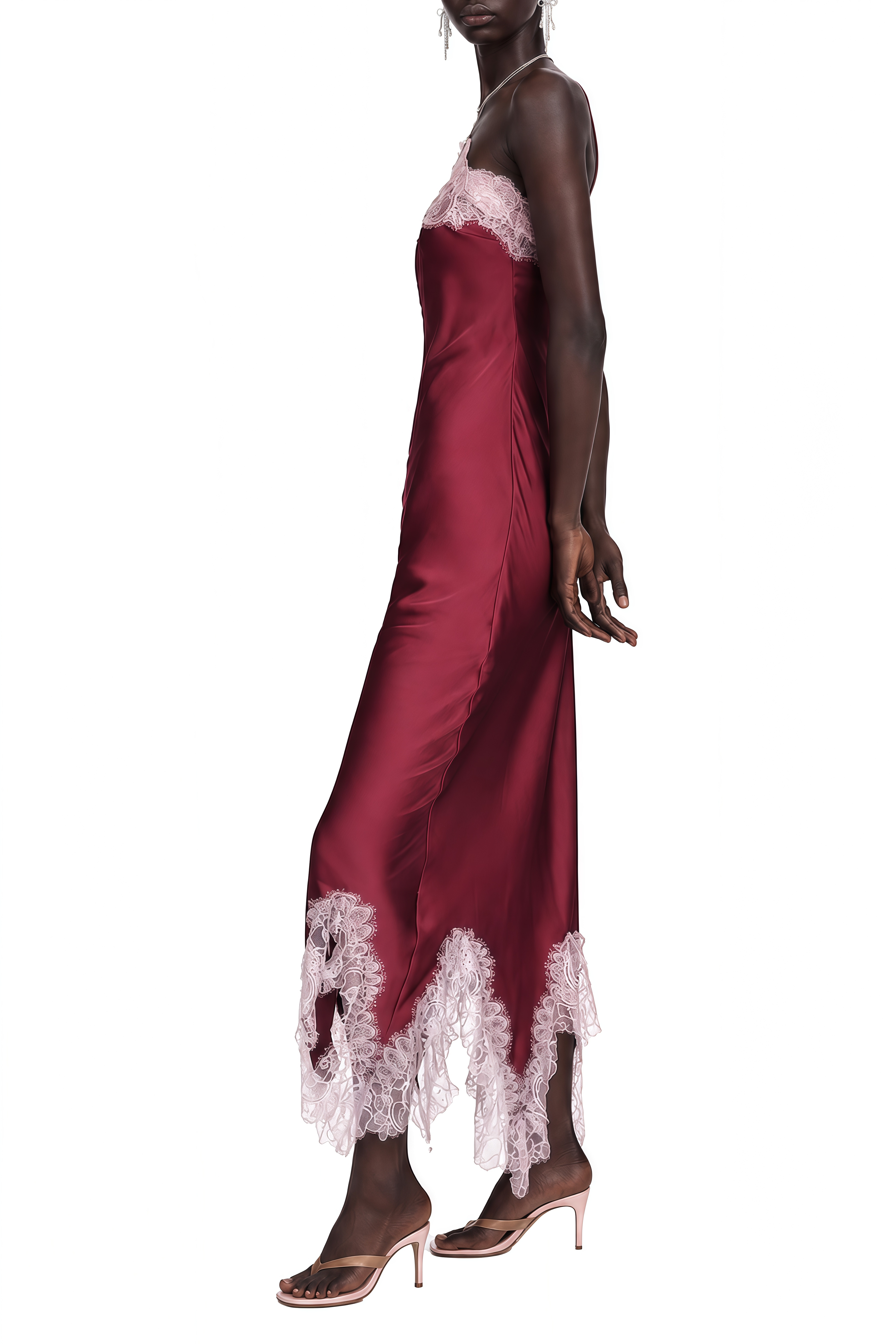 Eulalia Burgundy Sleeveless Lace Midi Dress