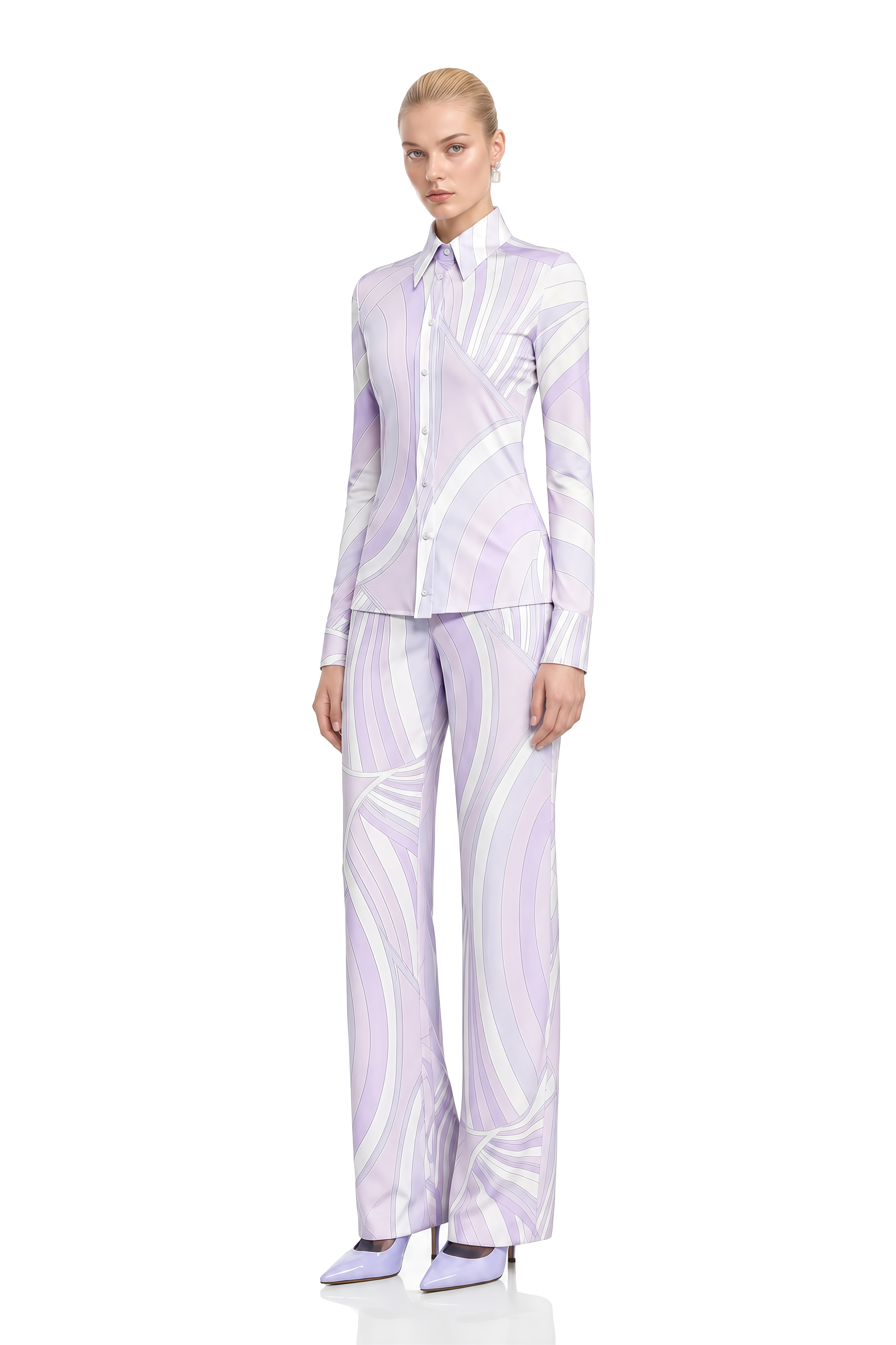 Diana Purple Abstract Print Long Sleeves Blouse & Trousers Set