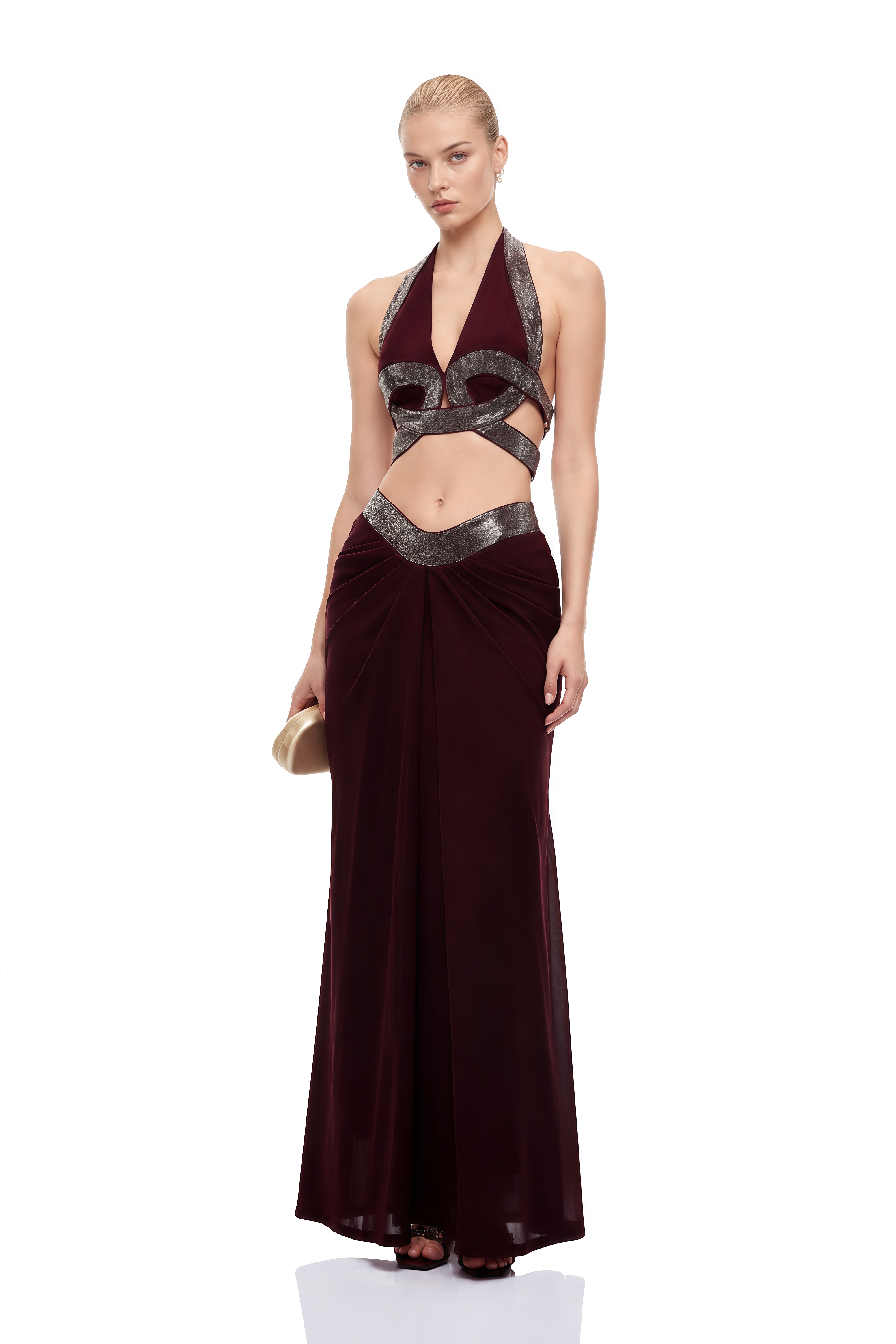 Althea Brown Halterneck Cut-Out Top & Skirt Set