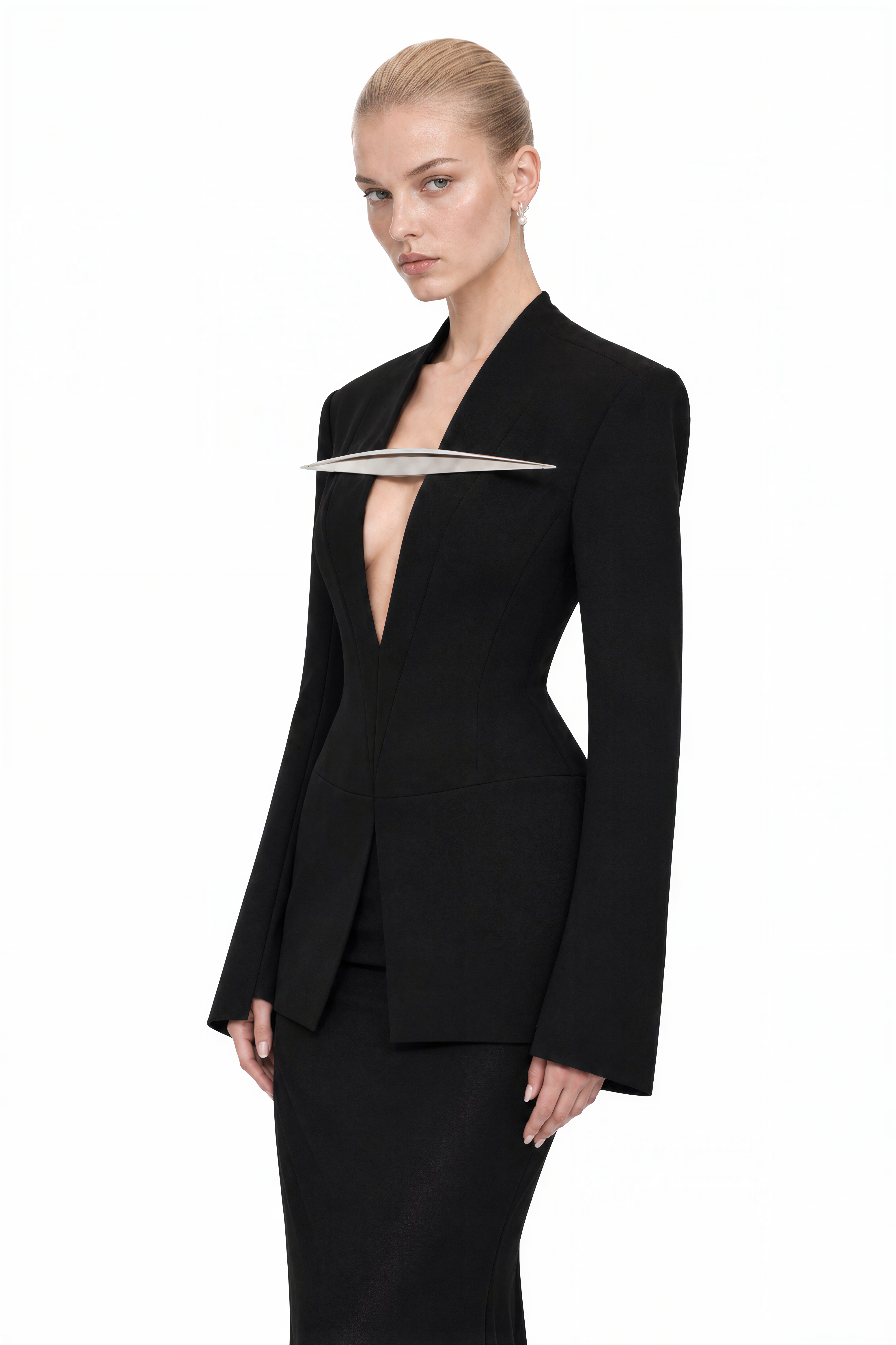 Elizabeth Black Long Sleeves V-Neck Top & Skirt Set