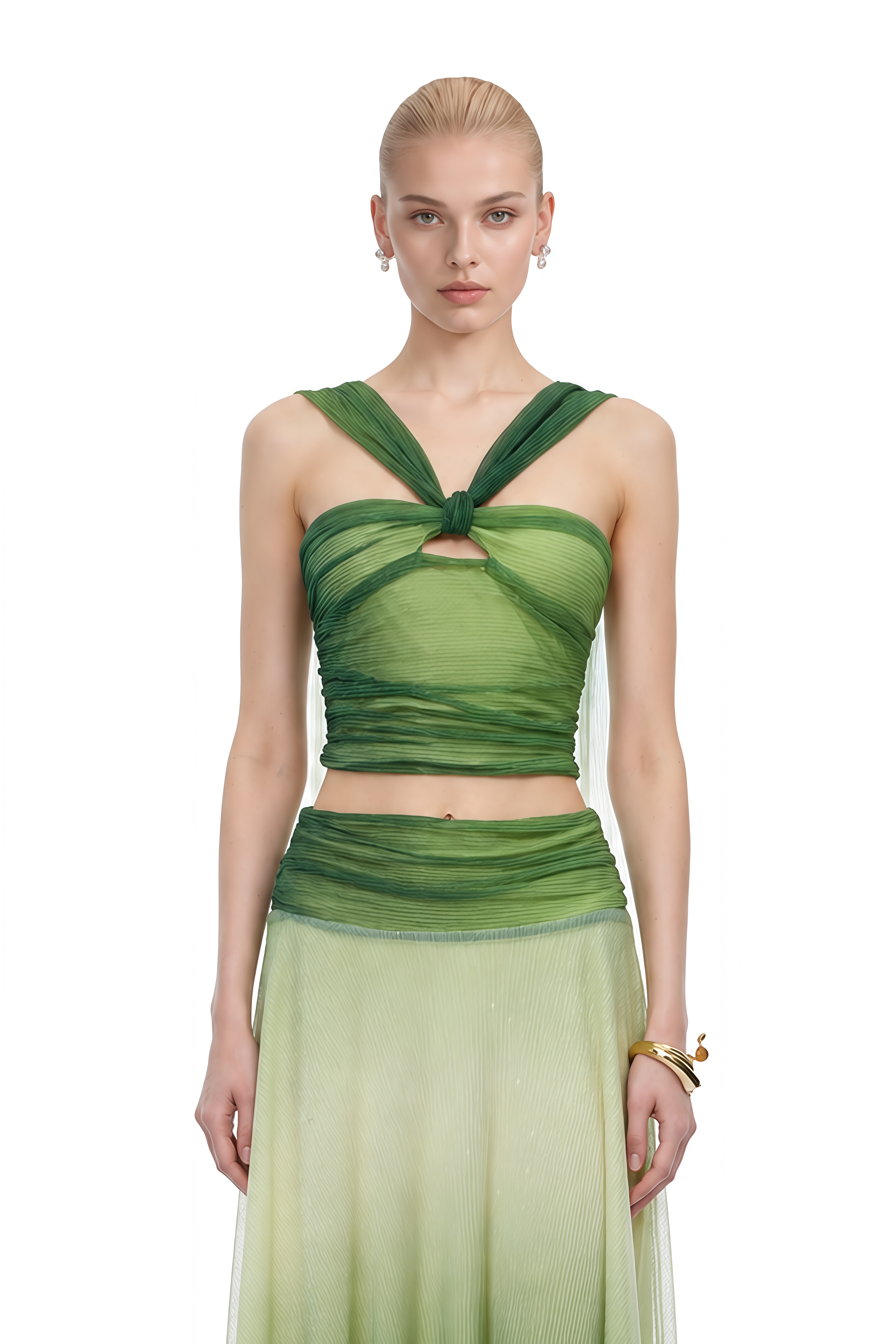 Celeste Green Sleeveless Gradient Top & Skirt Set