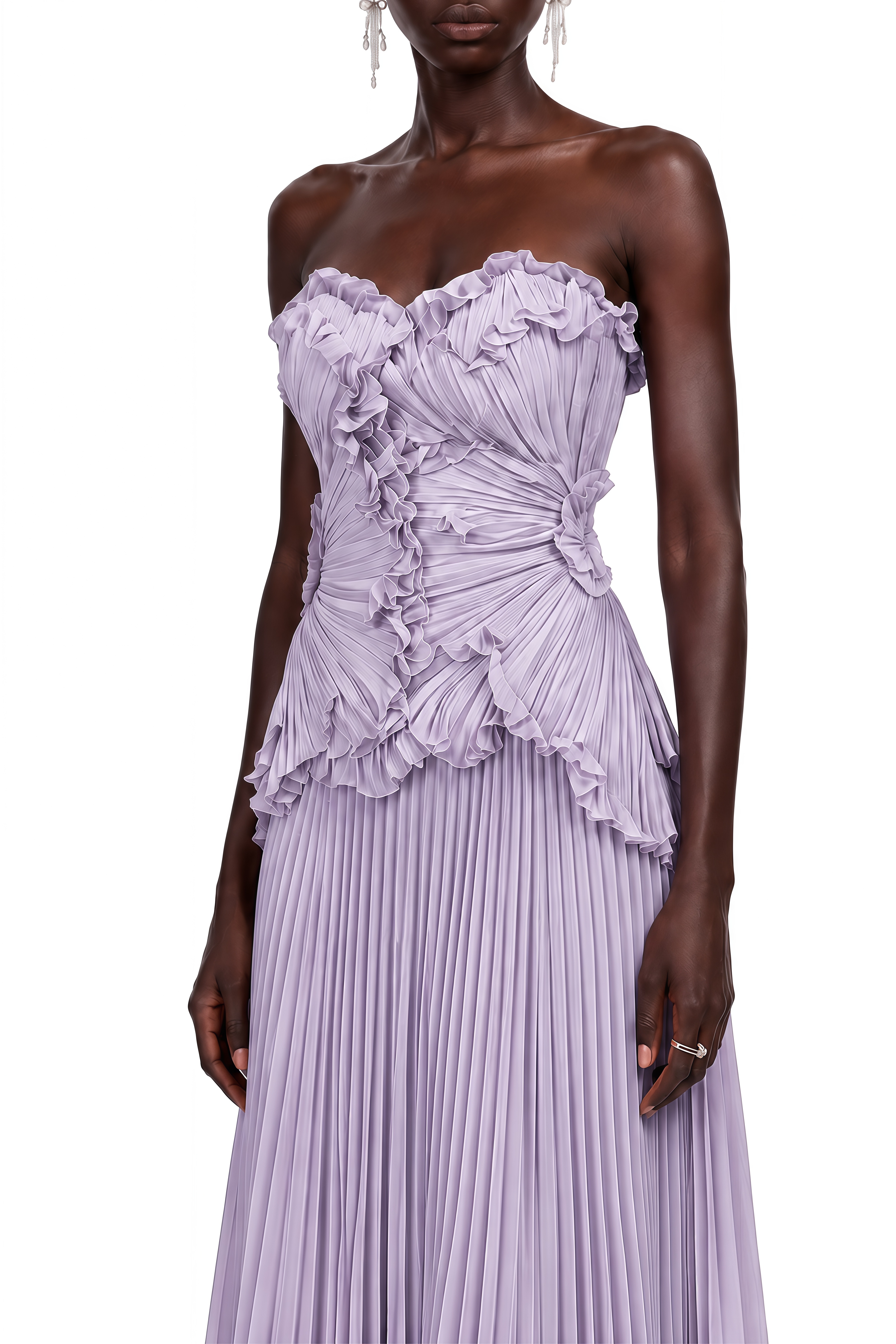 Eloise Purple Sweetheart Neck Pleated Maxi Dress