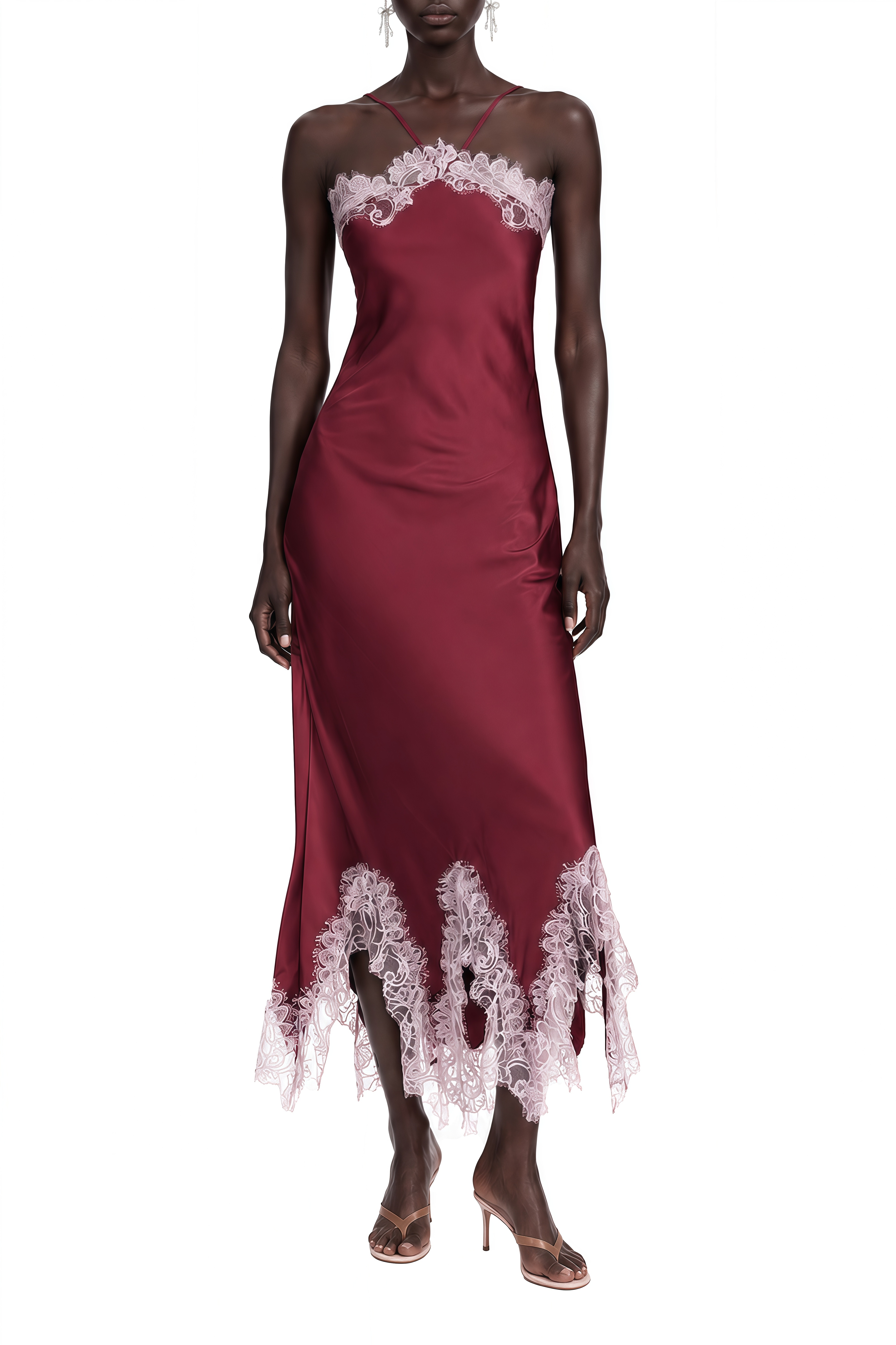 Eulalia Burgundy Sleeveless Lace Midi Dress
