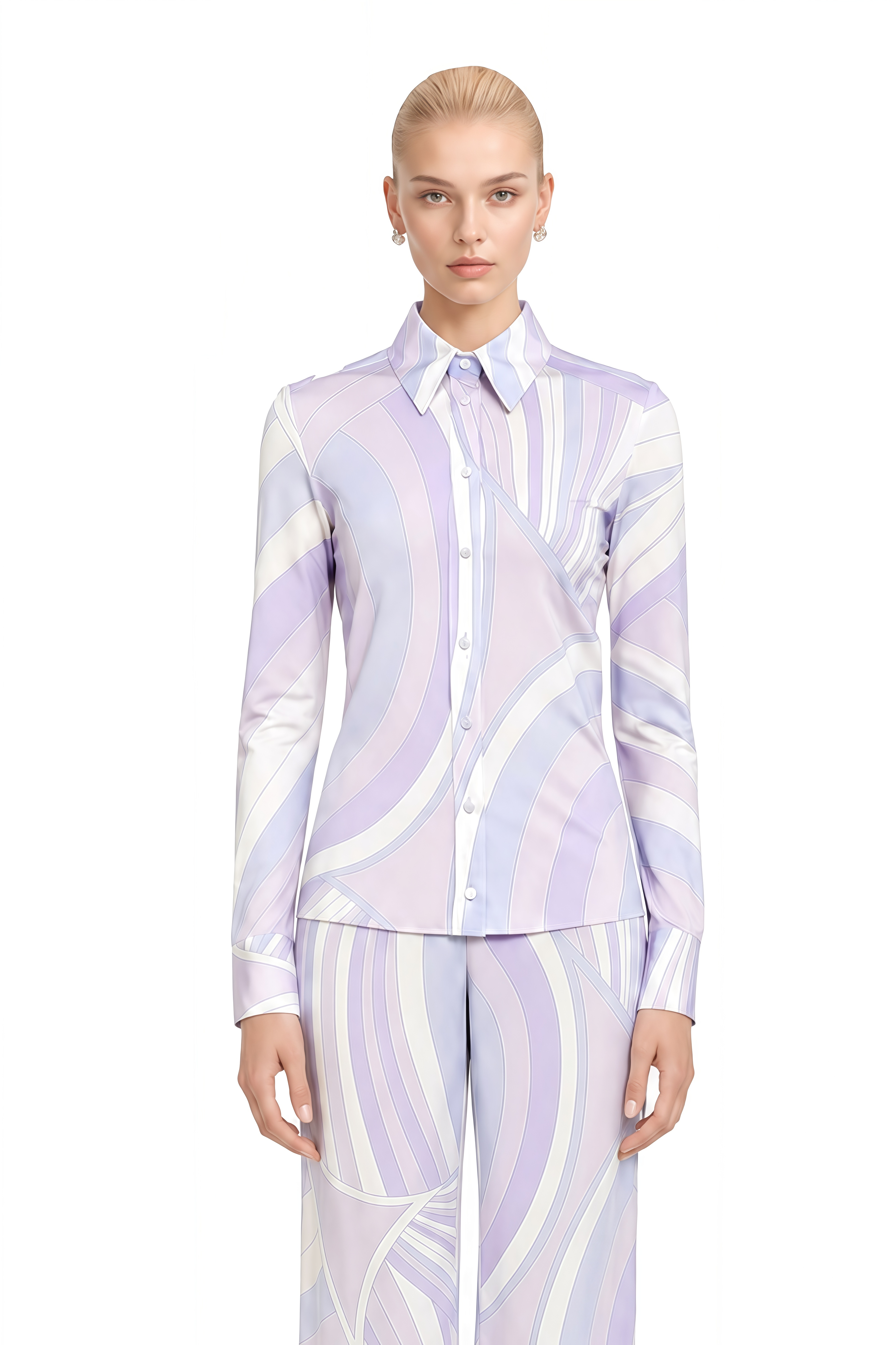 Diana Purple Abstract Print Long Sleeves Blouse & Trousers Set