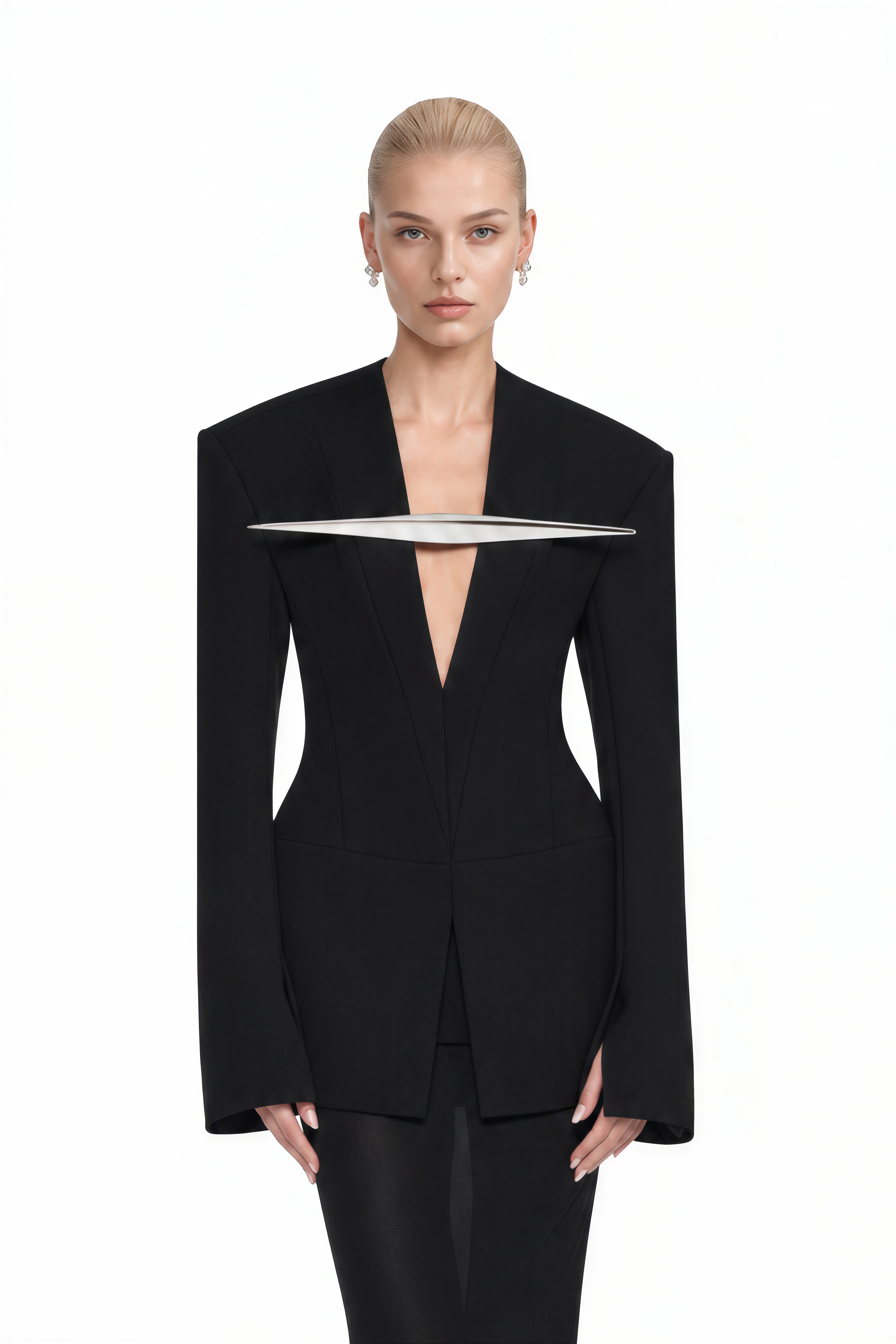 Elizabeth Black Long Sleeves V-Neck Top & Skirt Set