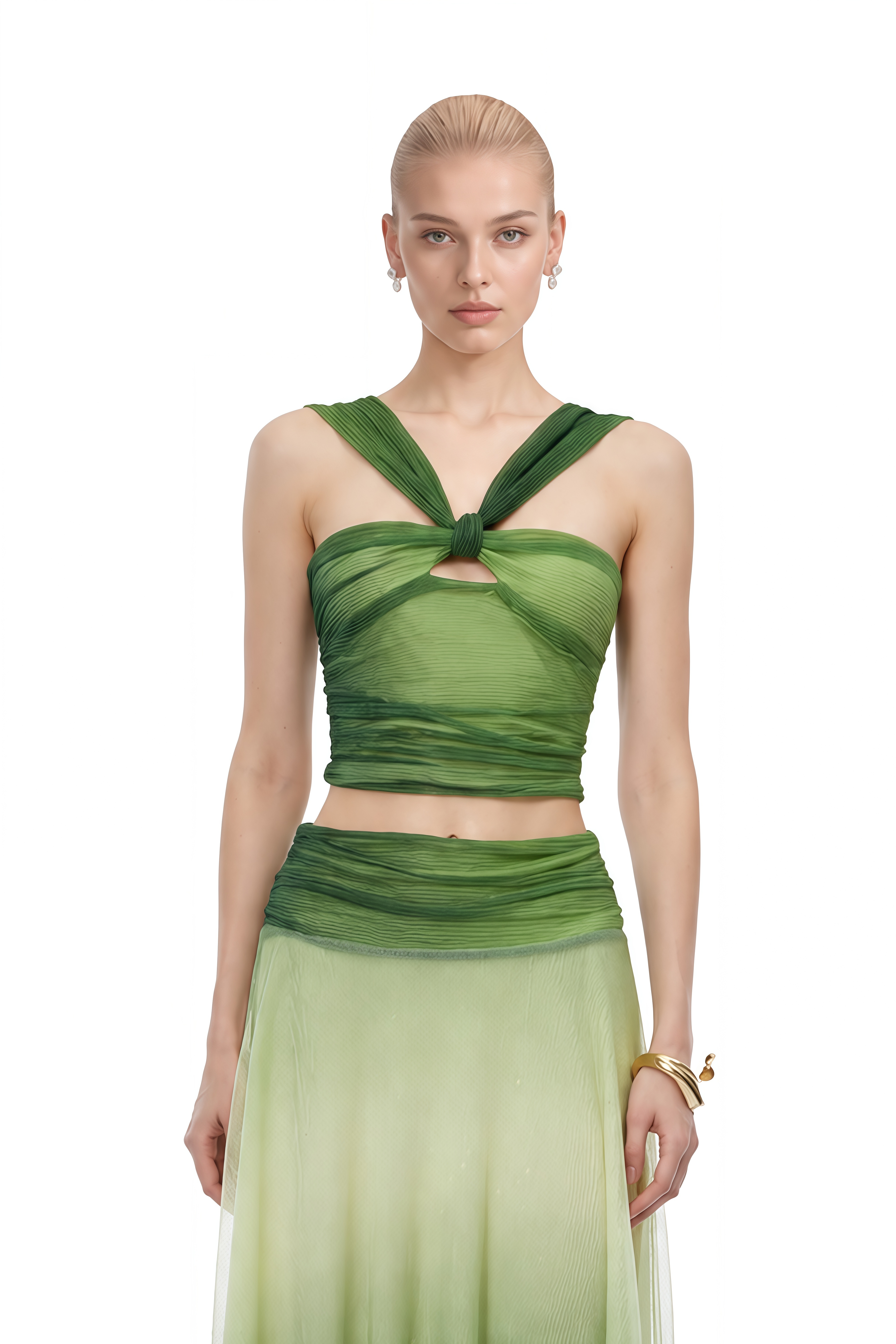 Celeste Green Sleeveless Gradient Top & Skirt Set