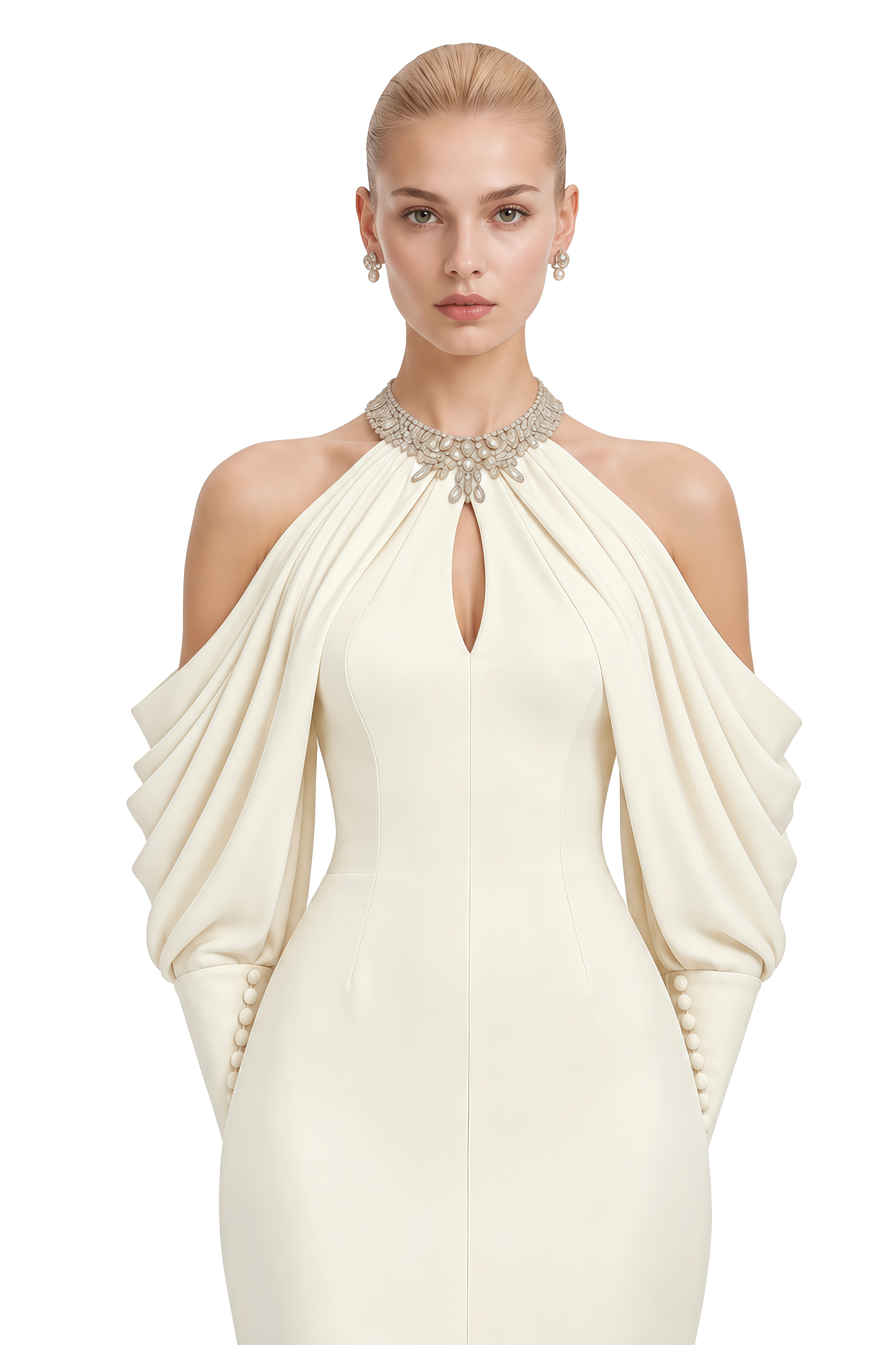 Rosalie Neutral Off Shoulder Embellished Maxi Dress