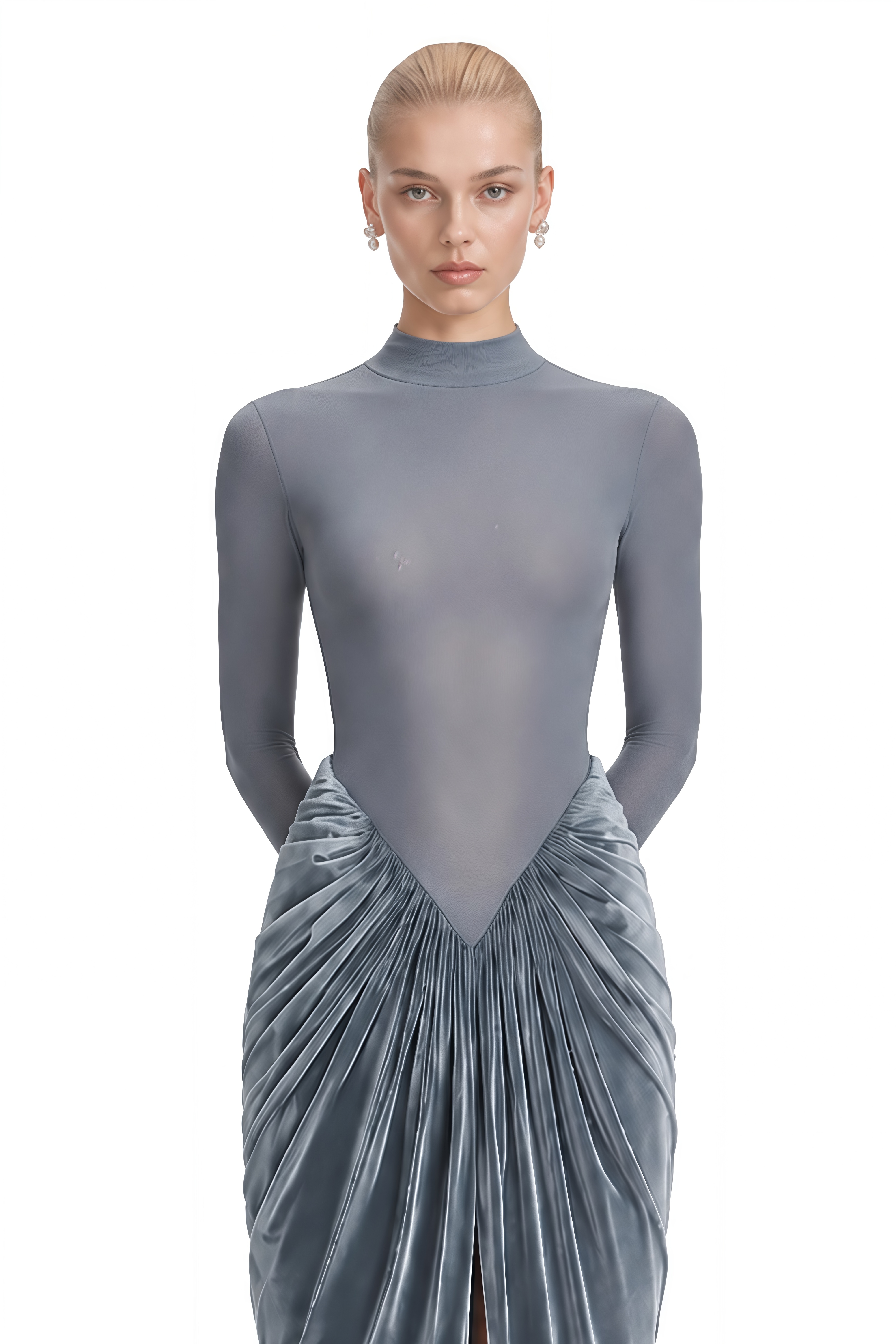 Theodora Grey Turtleneck Velvet Maxi Dress