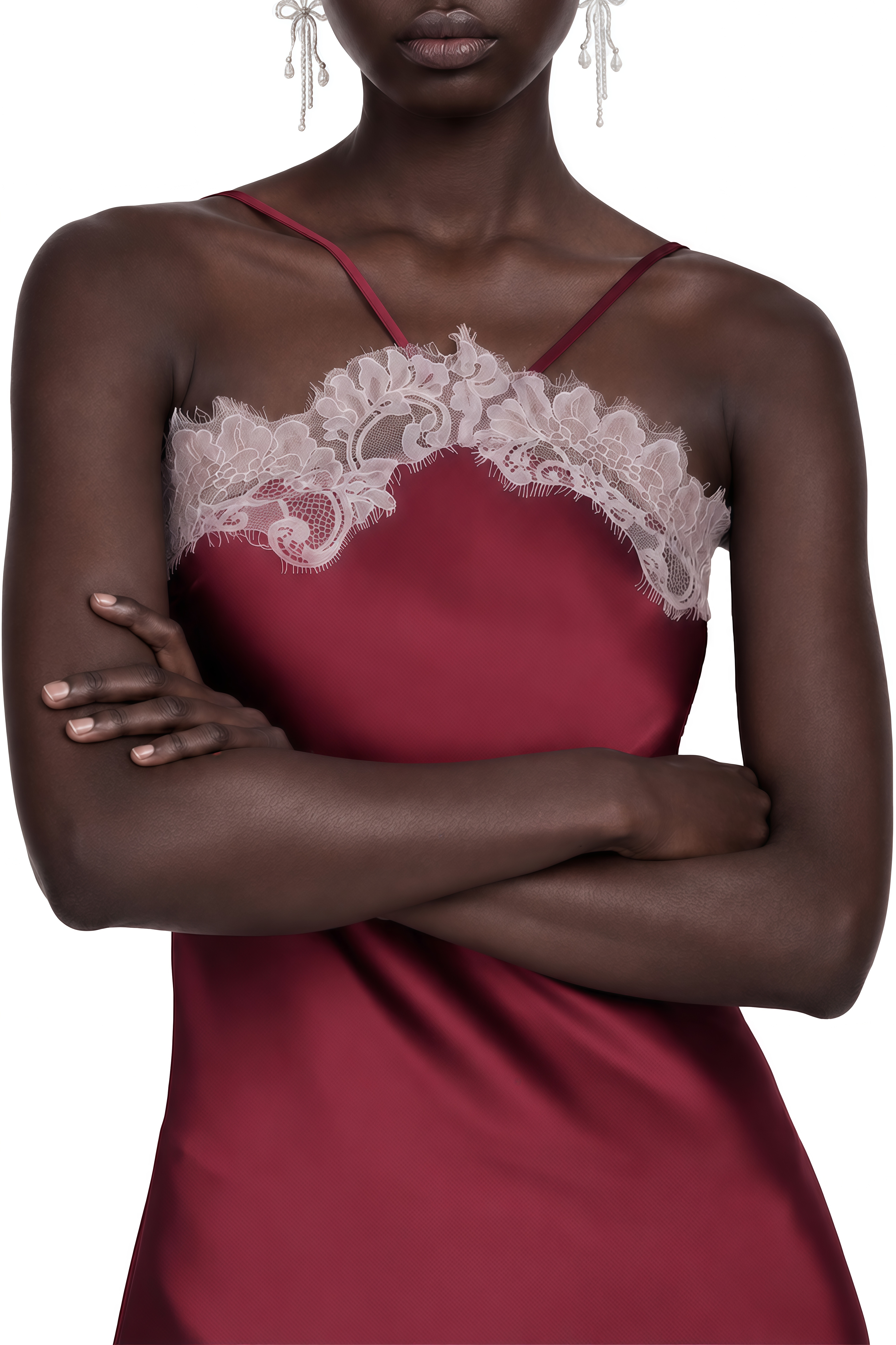 Eulalia Burgundy Sleeveless Lace Midi Dress