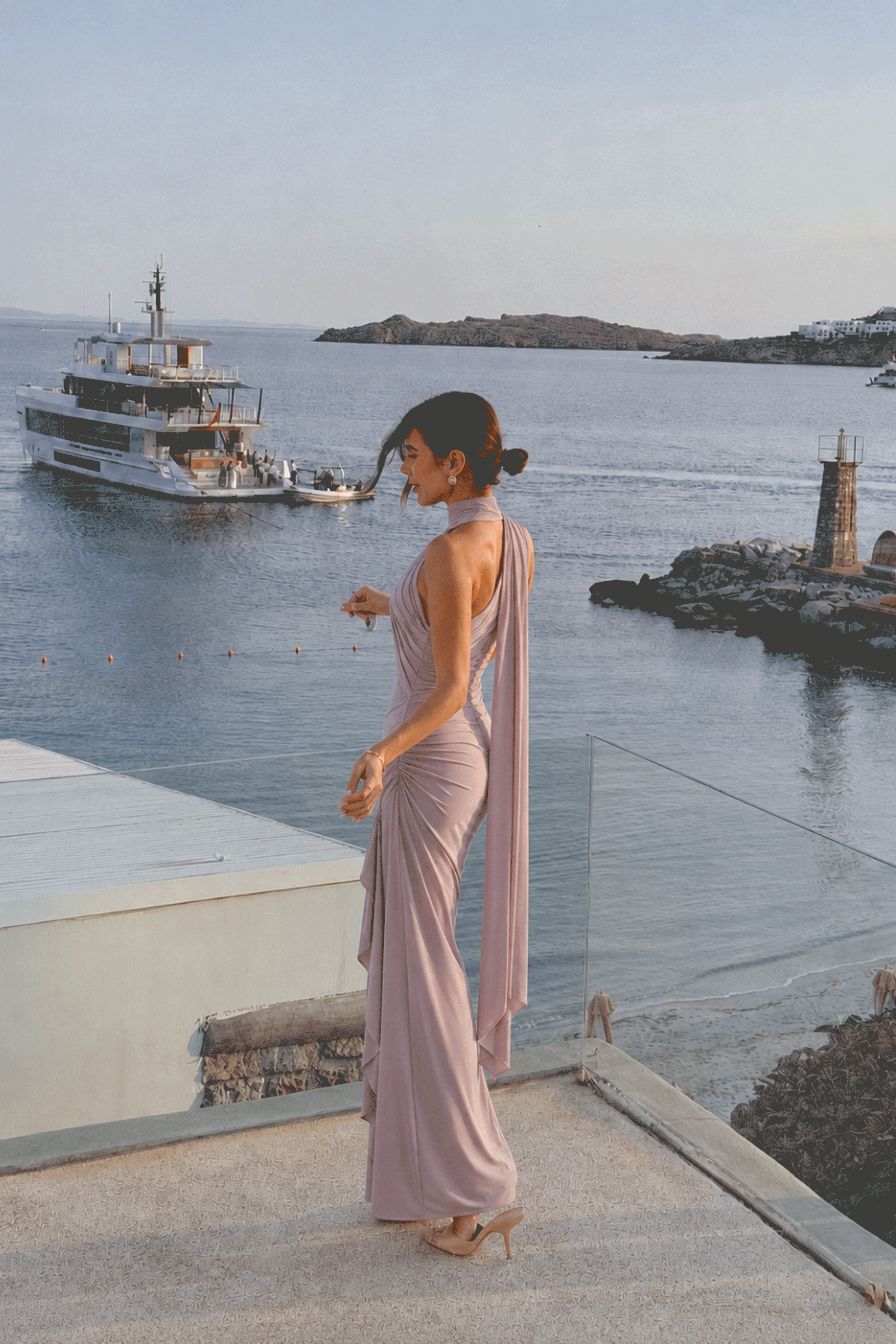Judith Dusty Pink One Shoulder Scarf Maxi Dress