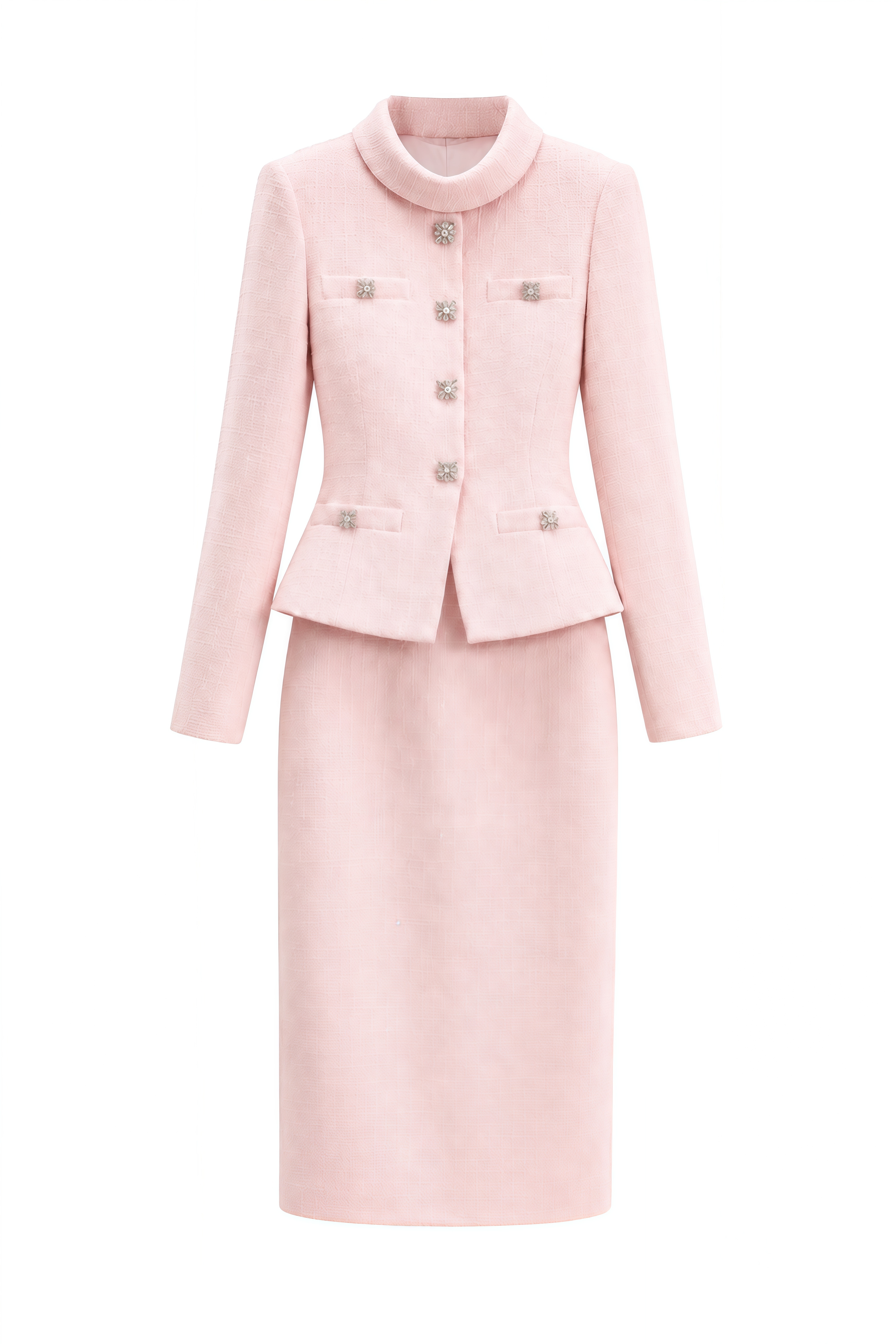 Miranda Pink Long Sleeves Tweed Jacket & Skirt Set