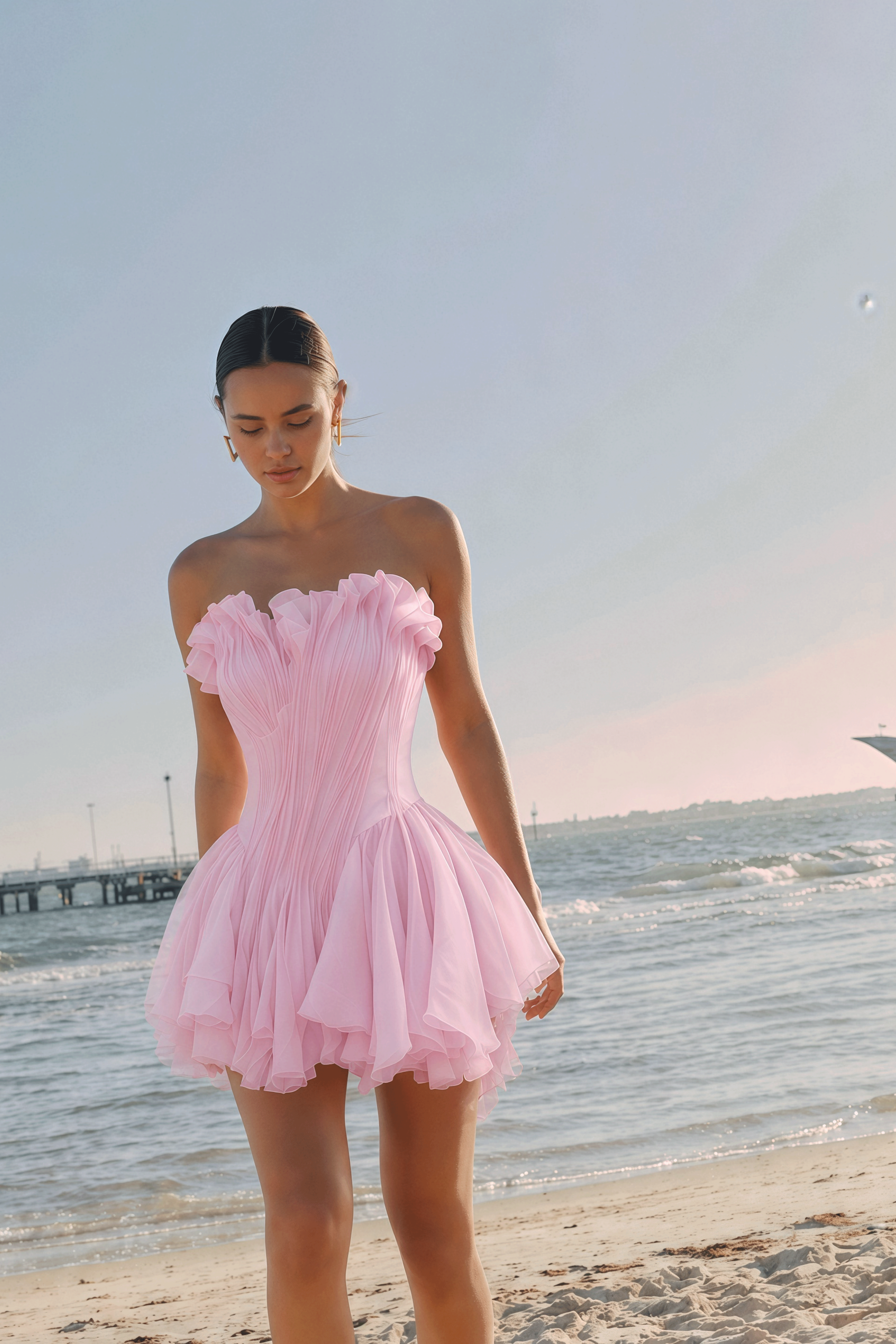 Delaney Pink Mesh Asymmetrical Mini Dress