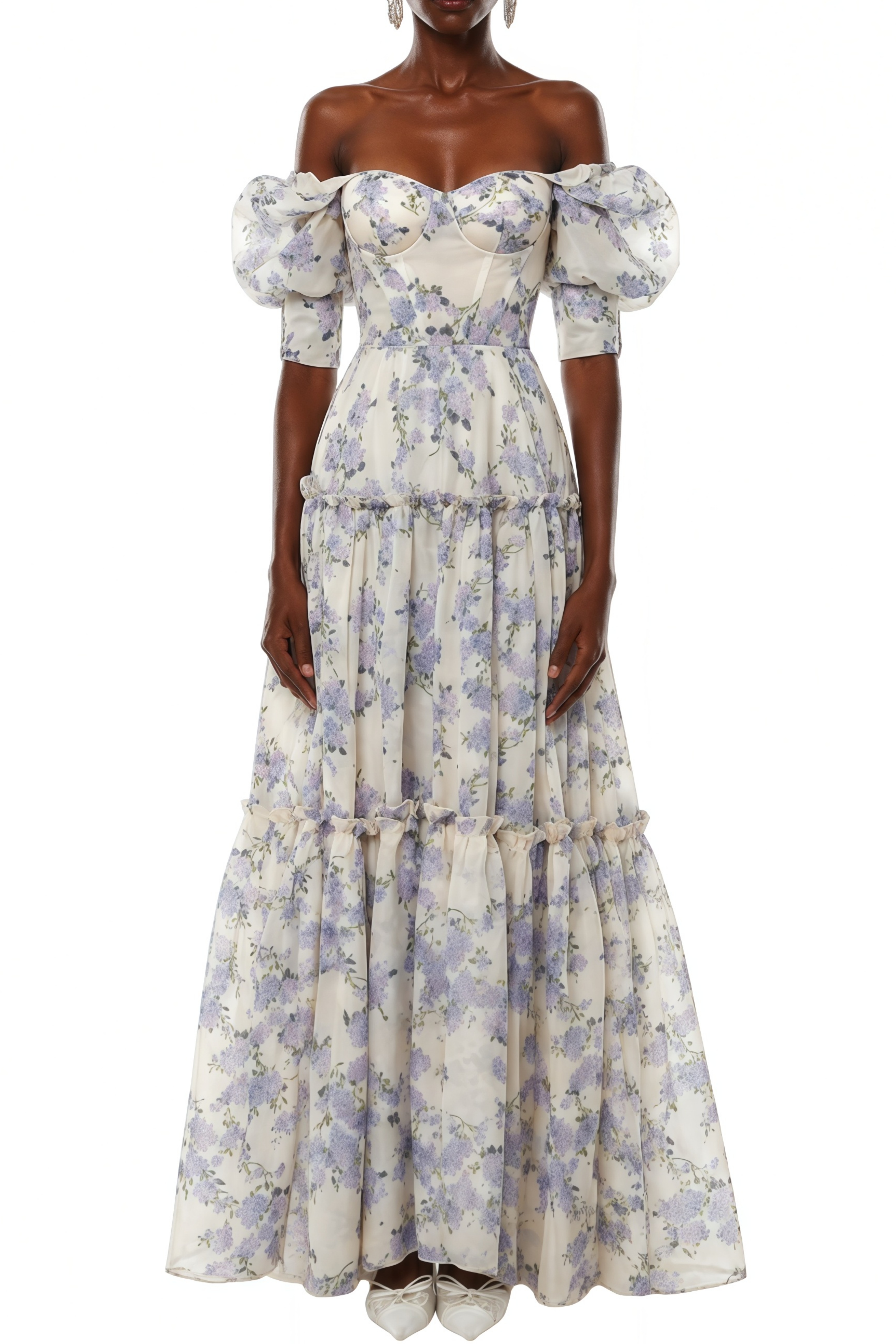 Laurel Purple Ruffled Floral Print Maxi Dress