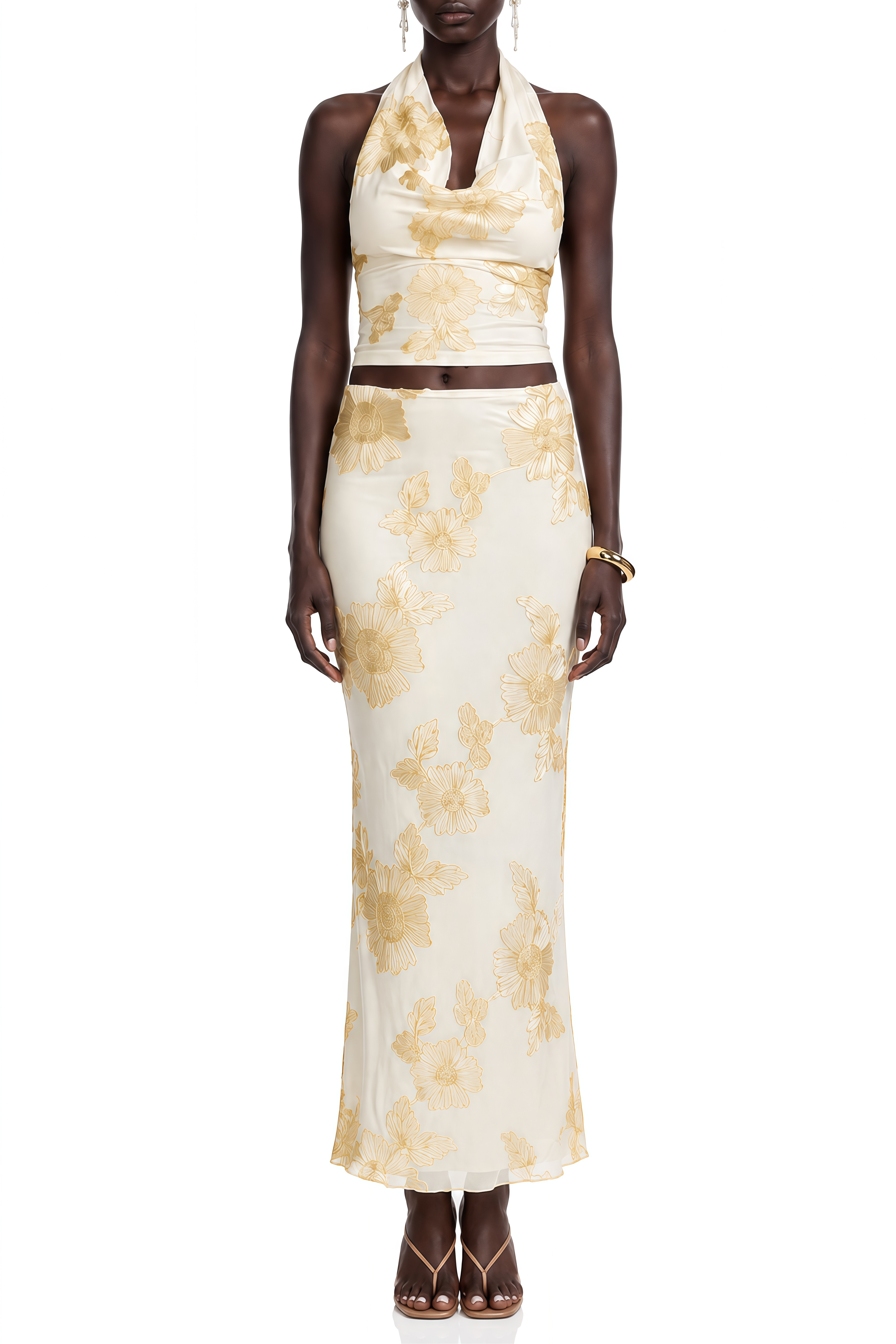 Bronte Light Yellow Floral Embroidered Top & Skirt Set