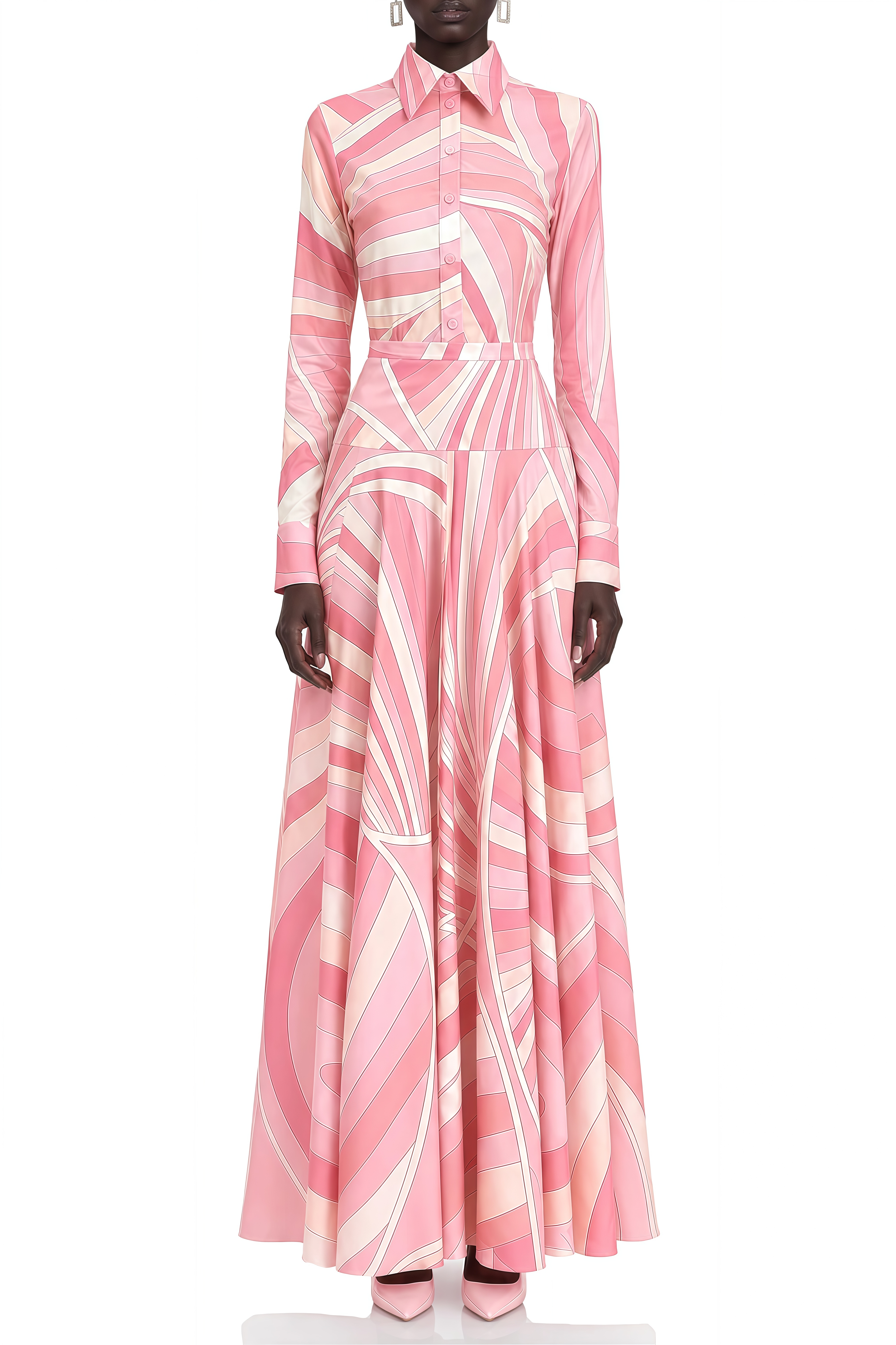 Audrey Pink Long Sleeves Abstract Print Top & Skirt Set