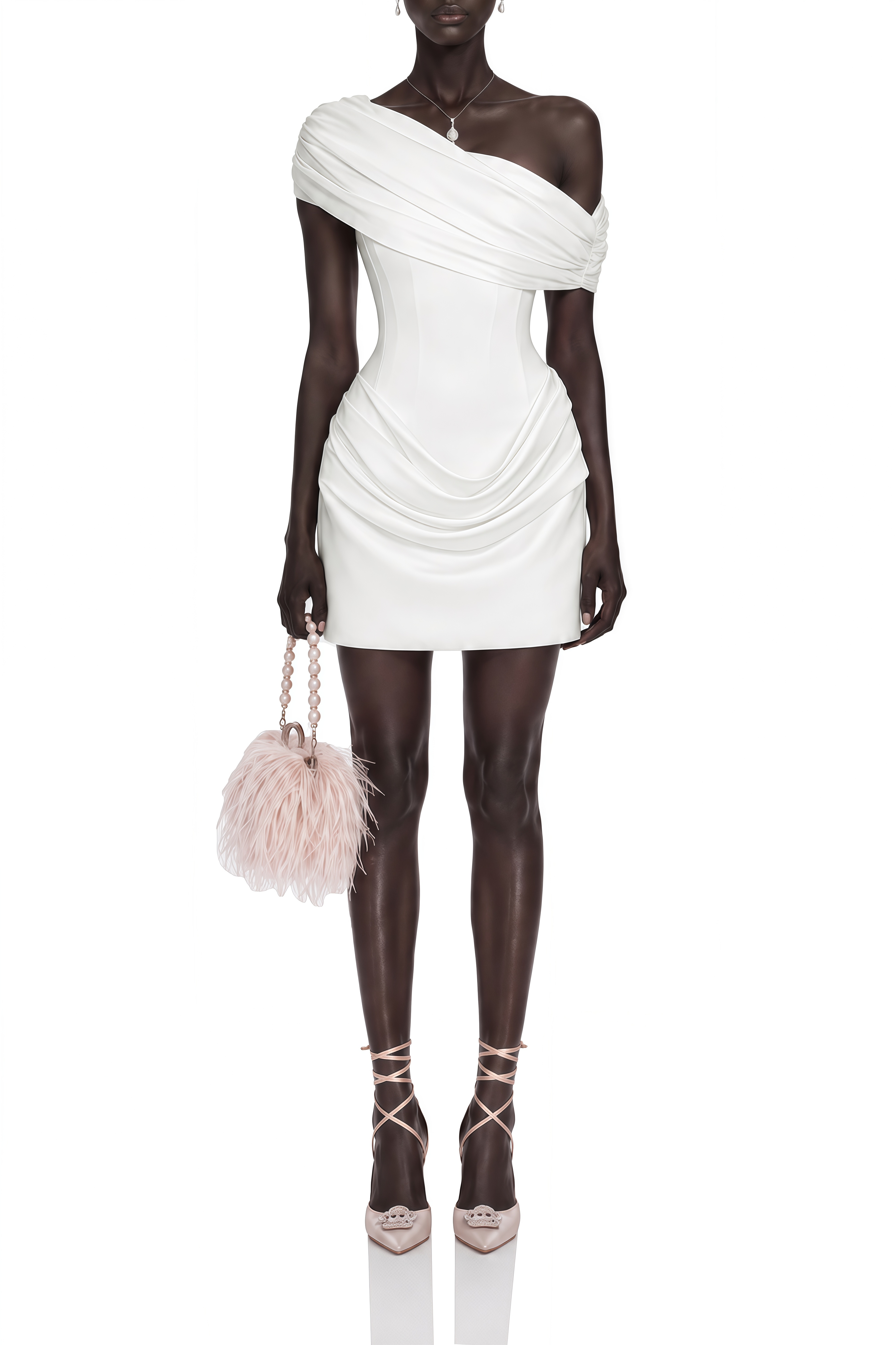 Viola White One Shoulder Ruched Mini Dress
