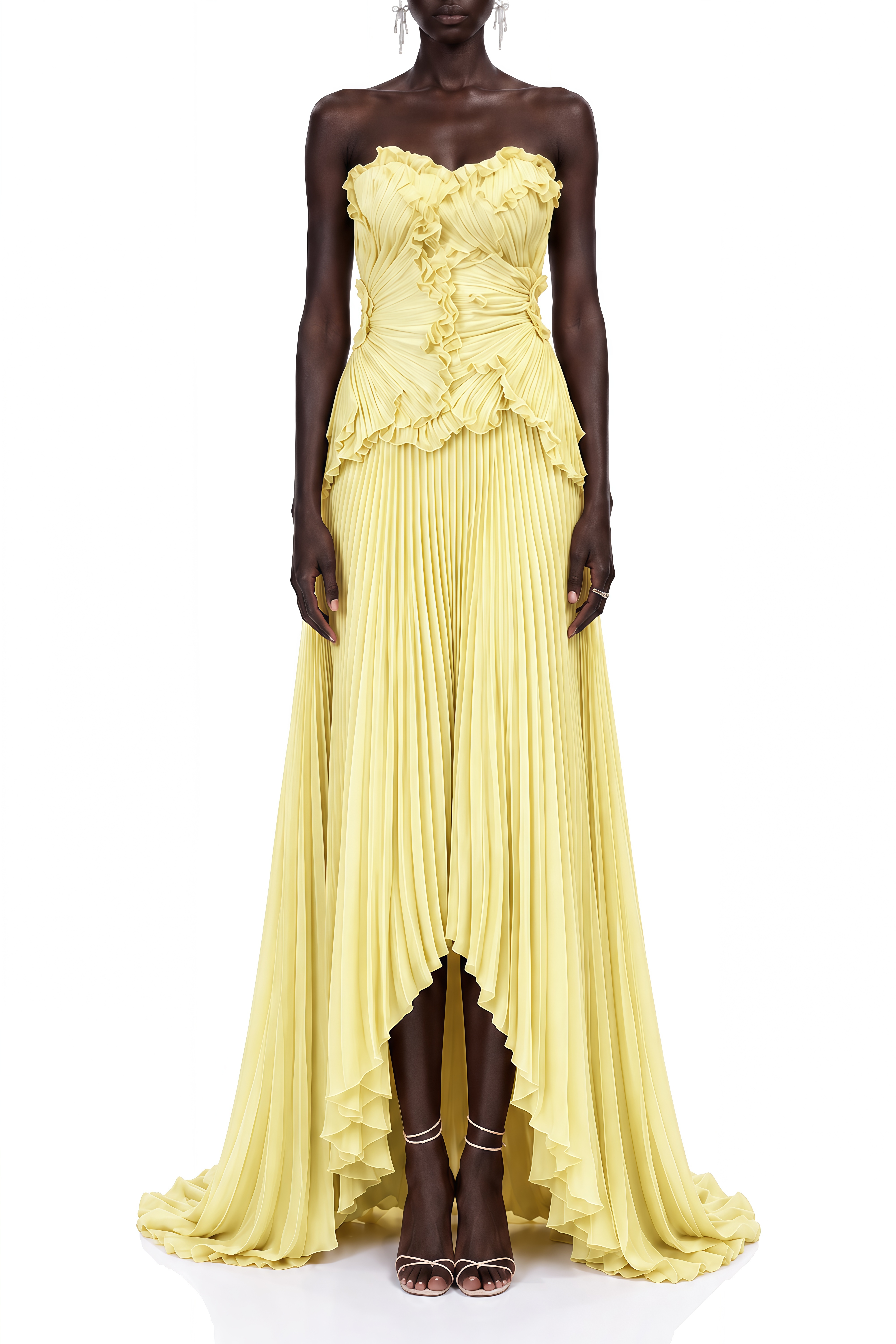 Eloise Yellow Sweetheart Neck Pleated Maxi Dress