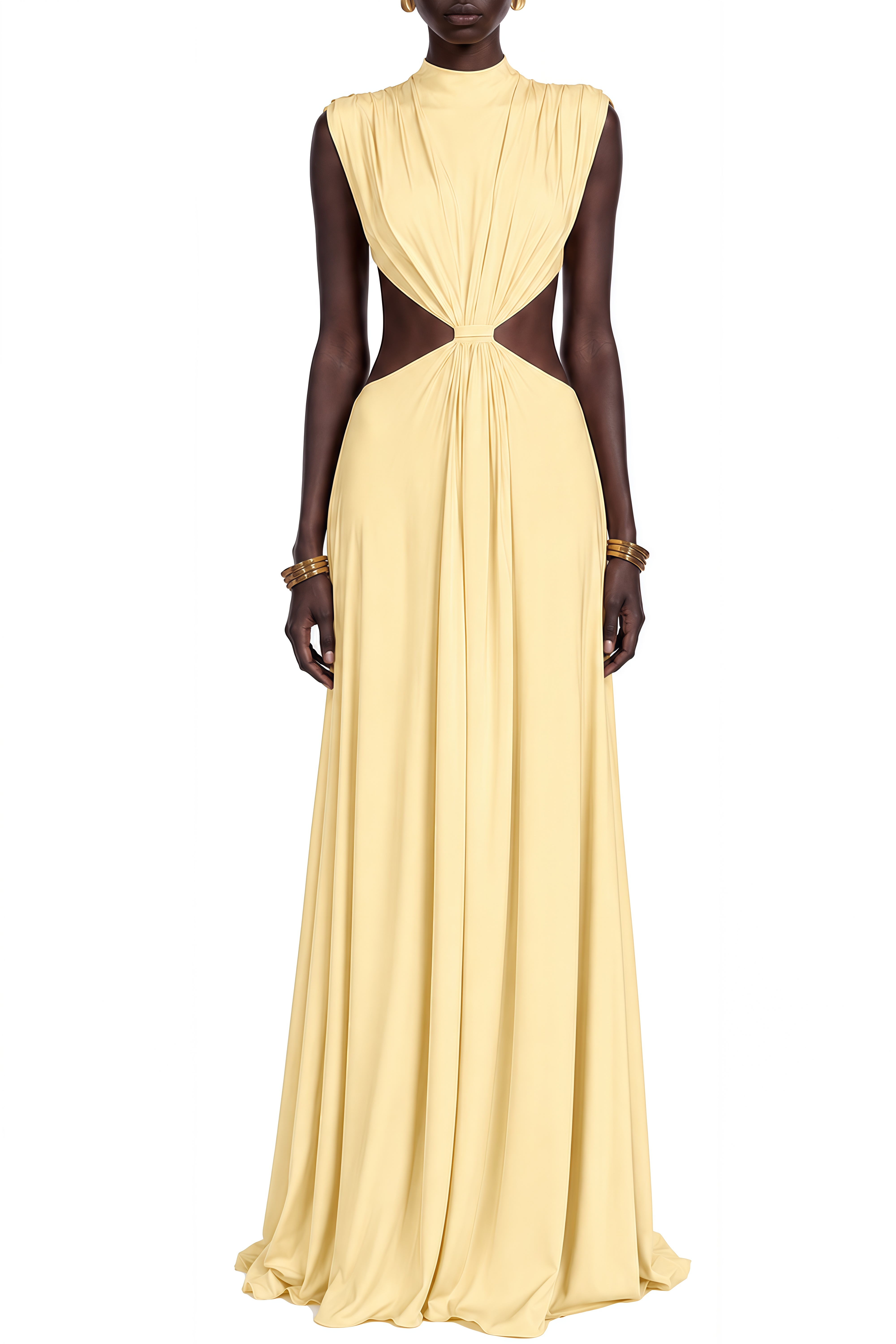 Viola Yellow Turtleneck Cut-Out Maxi Dress