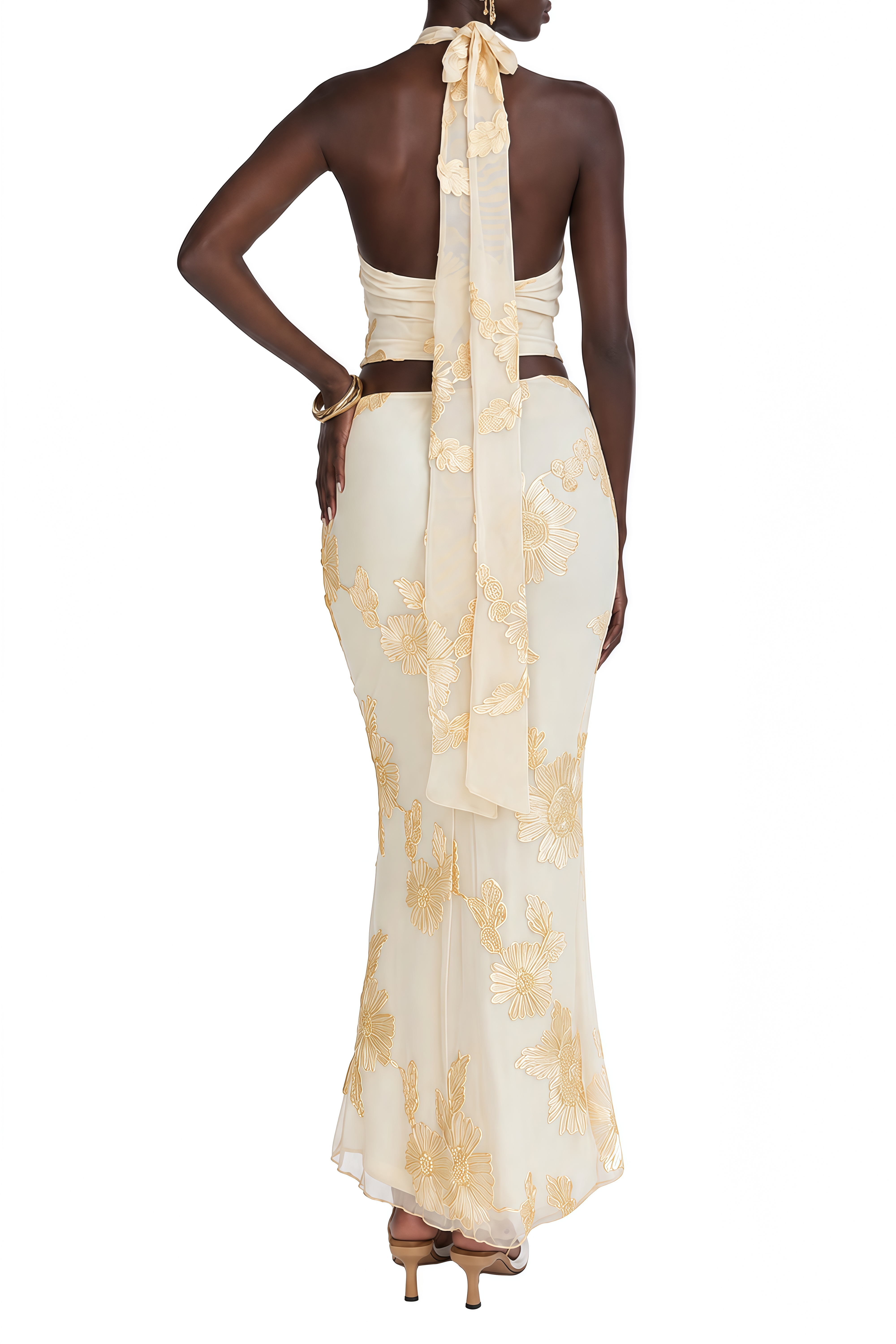 Bronte Light Yellow Floral Embroidered Top & Skirt Set