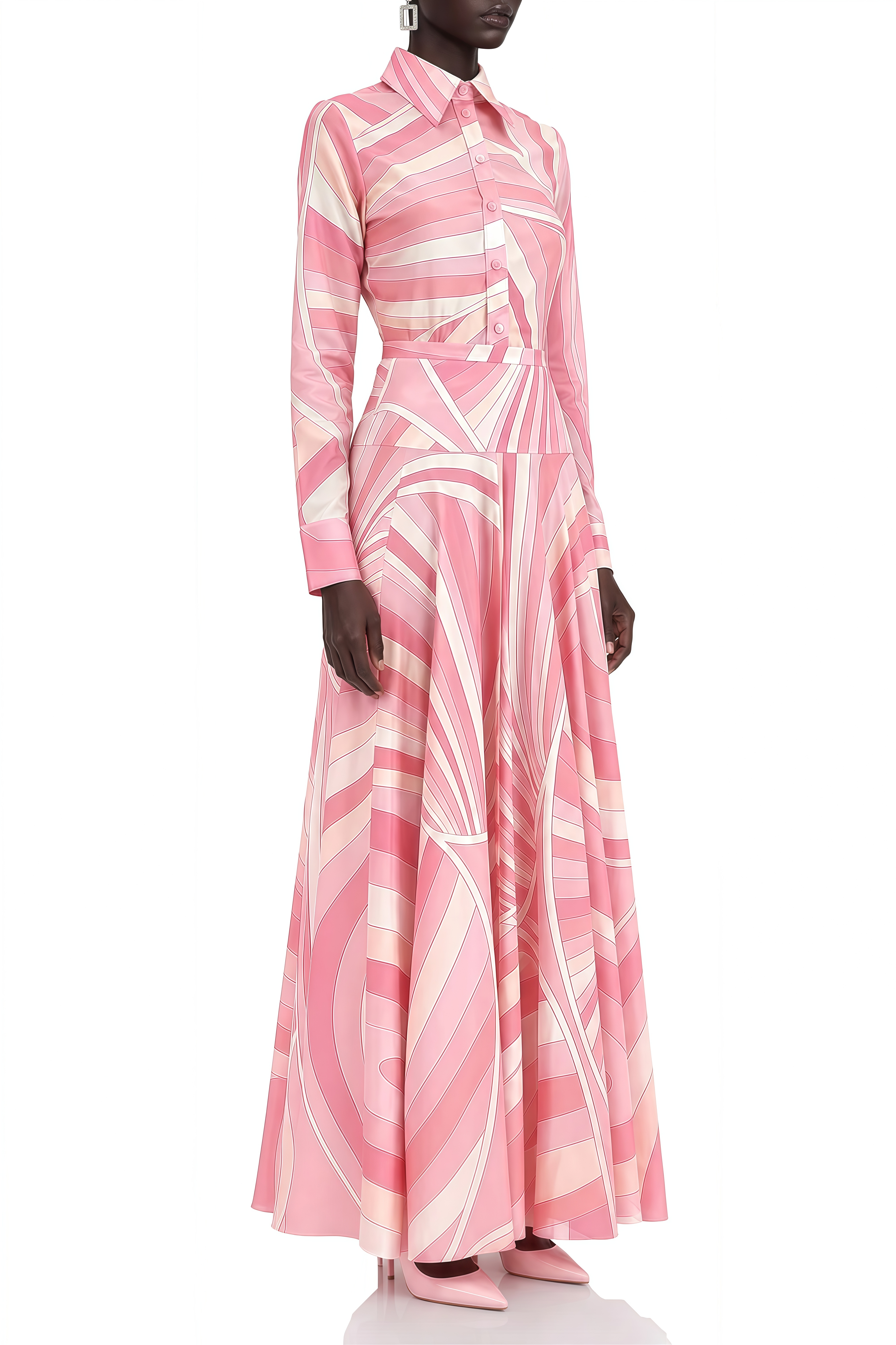 Audrey Pink Long Sleeves Abstract Print Top & Skirt Set