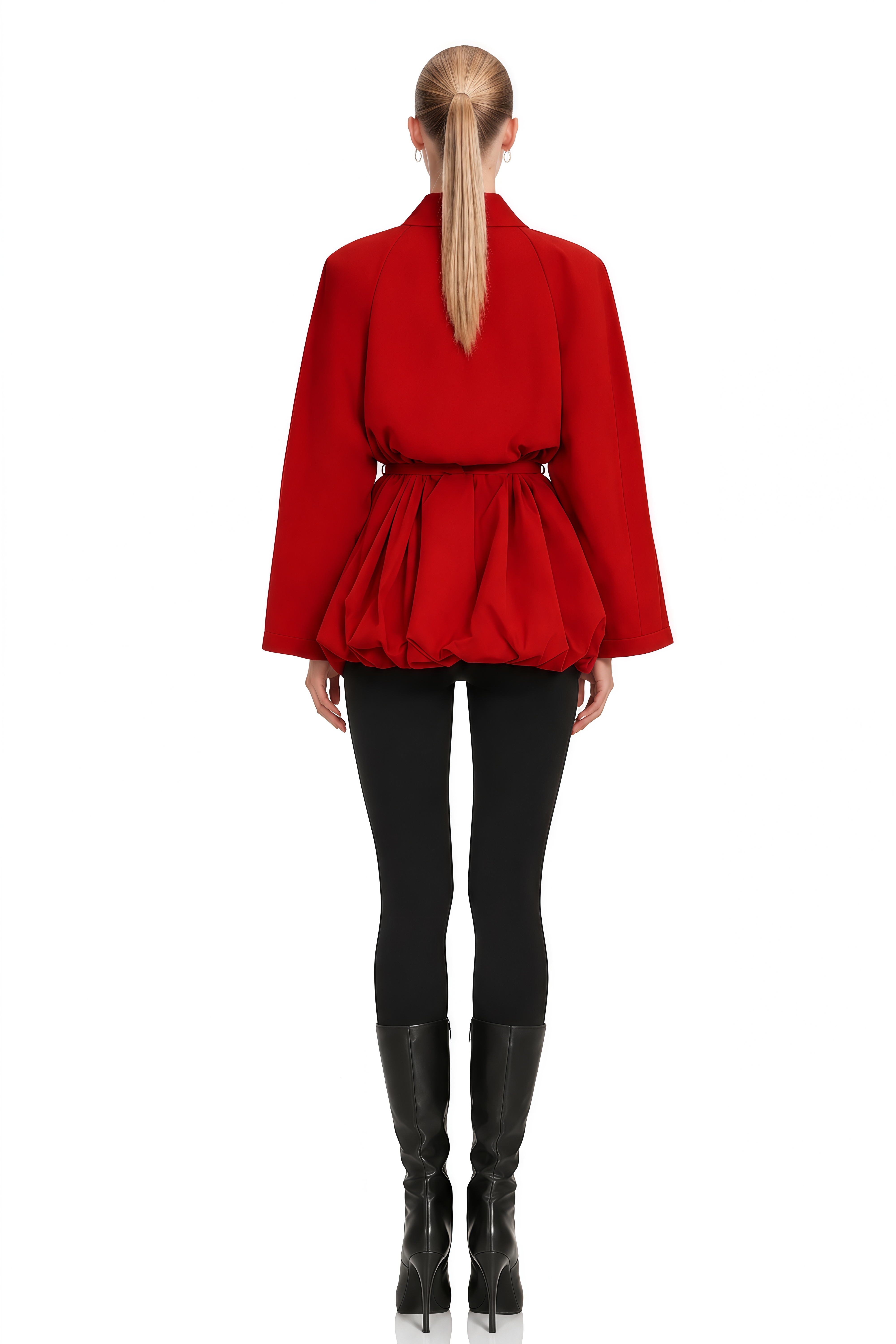 Clarisse Red Long Sleeves Belted Jacket