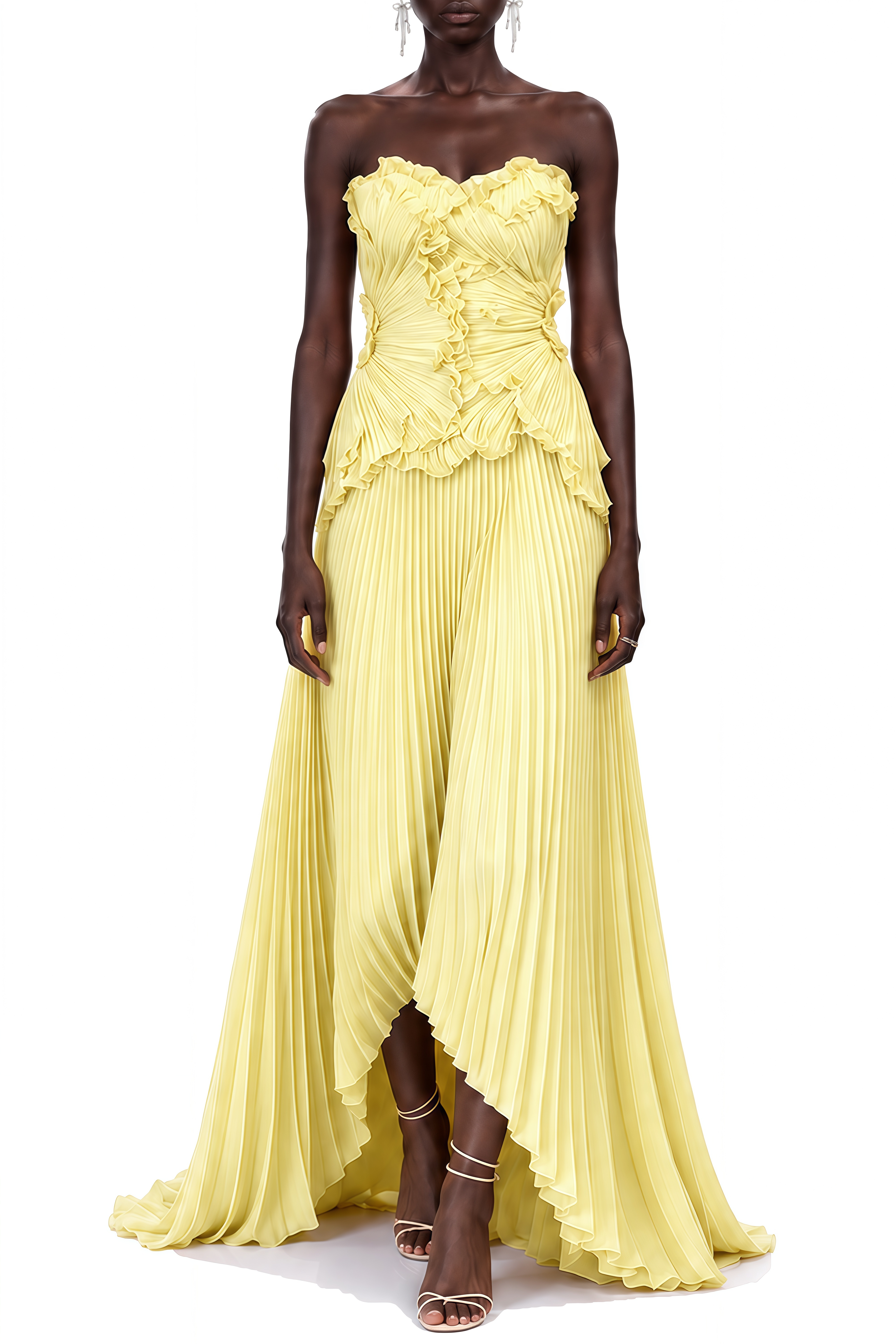 Eloise Yellow Sweetheart Neck Pleated Maxi Dress